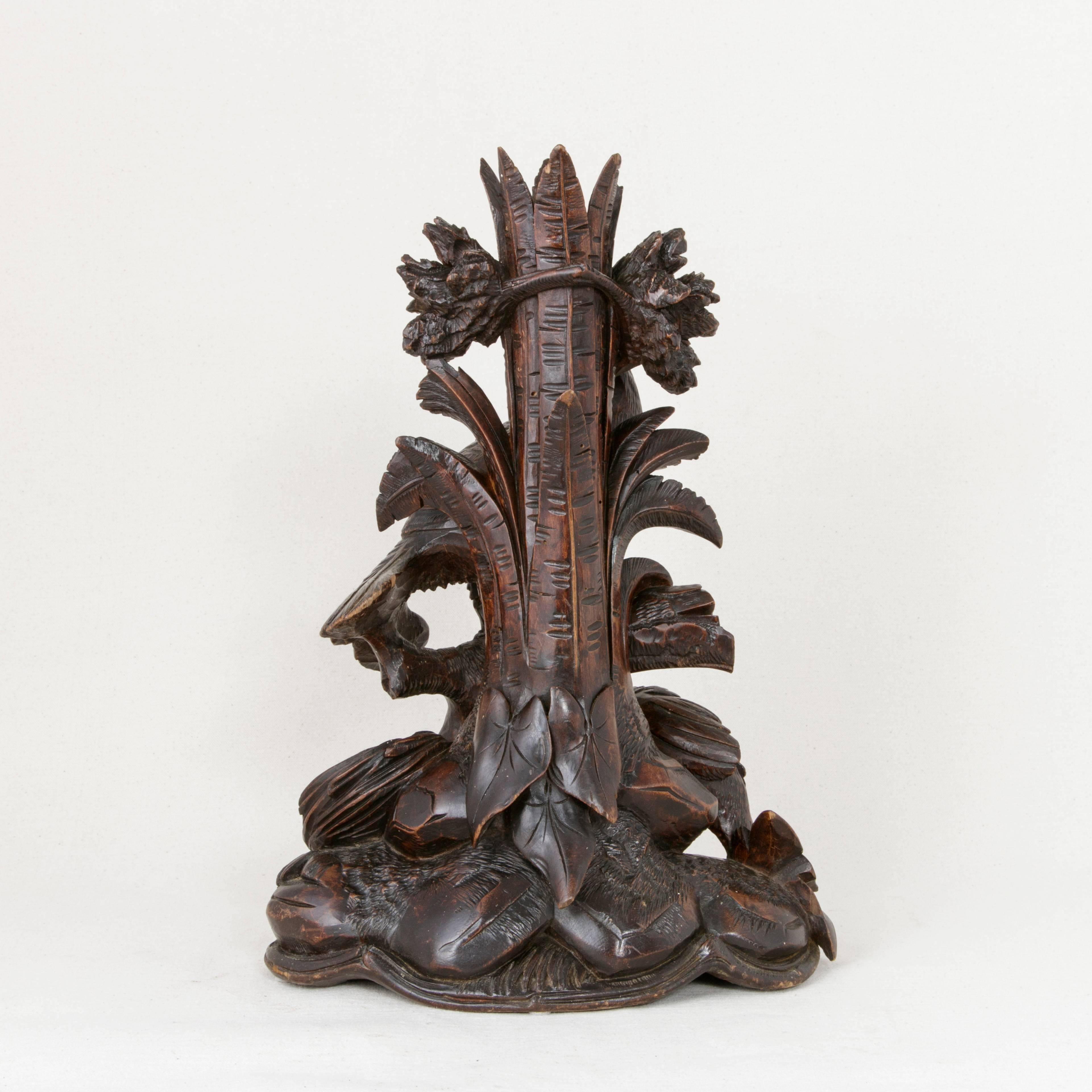 French Hand-Carved Black Forest Vase or Candlestick with Game Birds, circa 1900 1