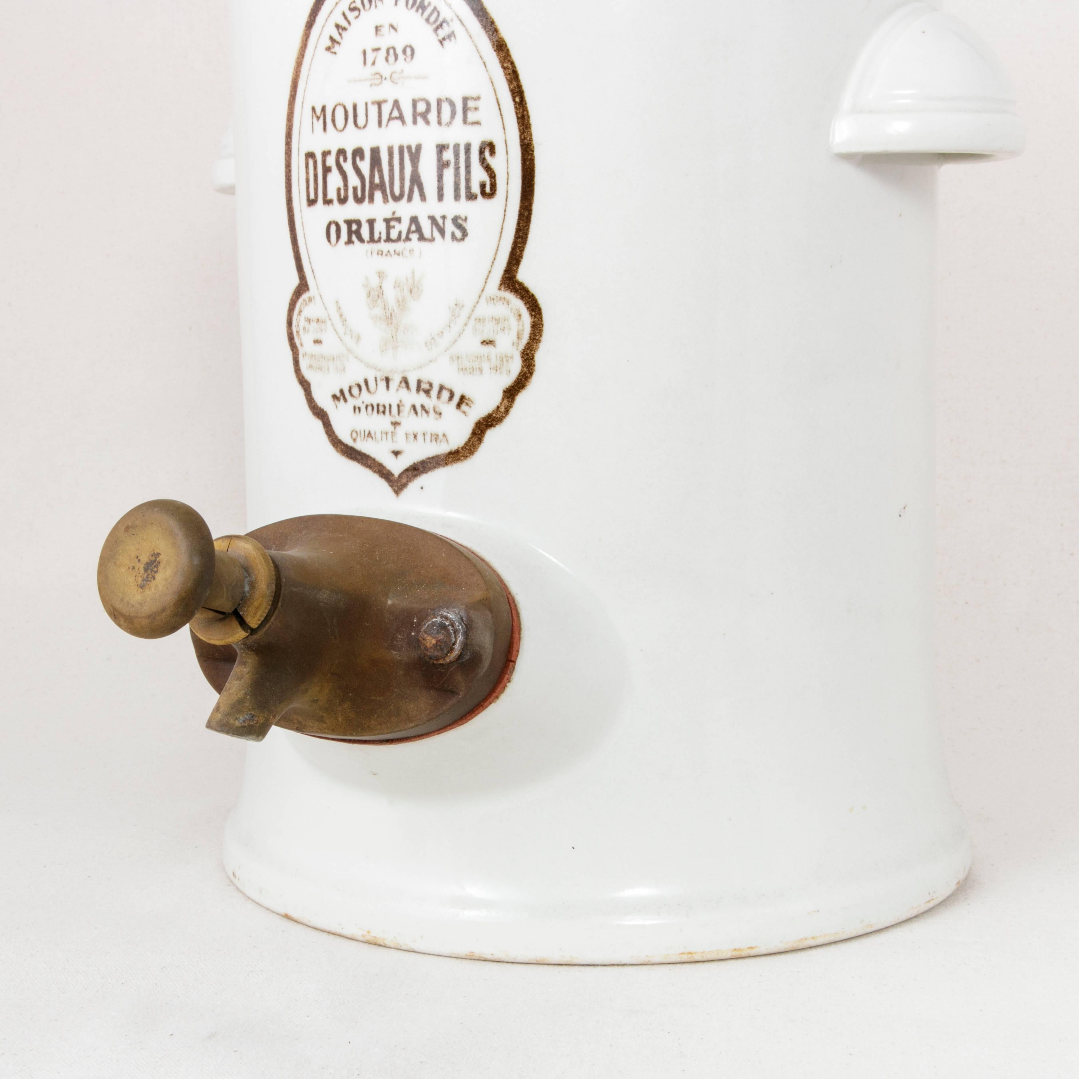 Large Early 20th Century Faience Mustard Pot or Dispenser Marked Dessaux Fils 2