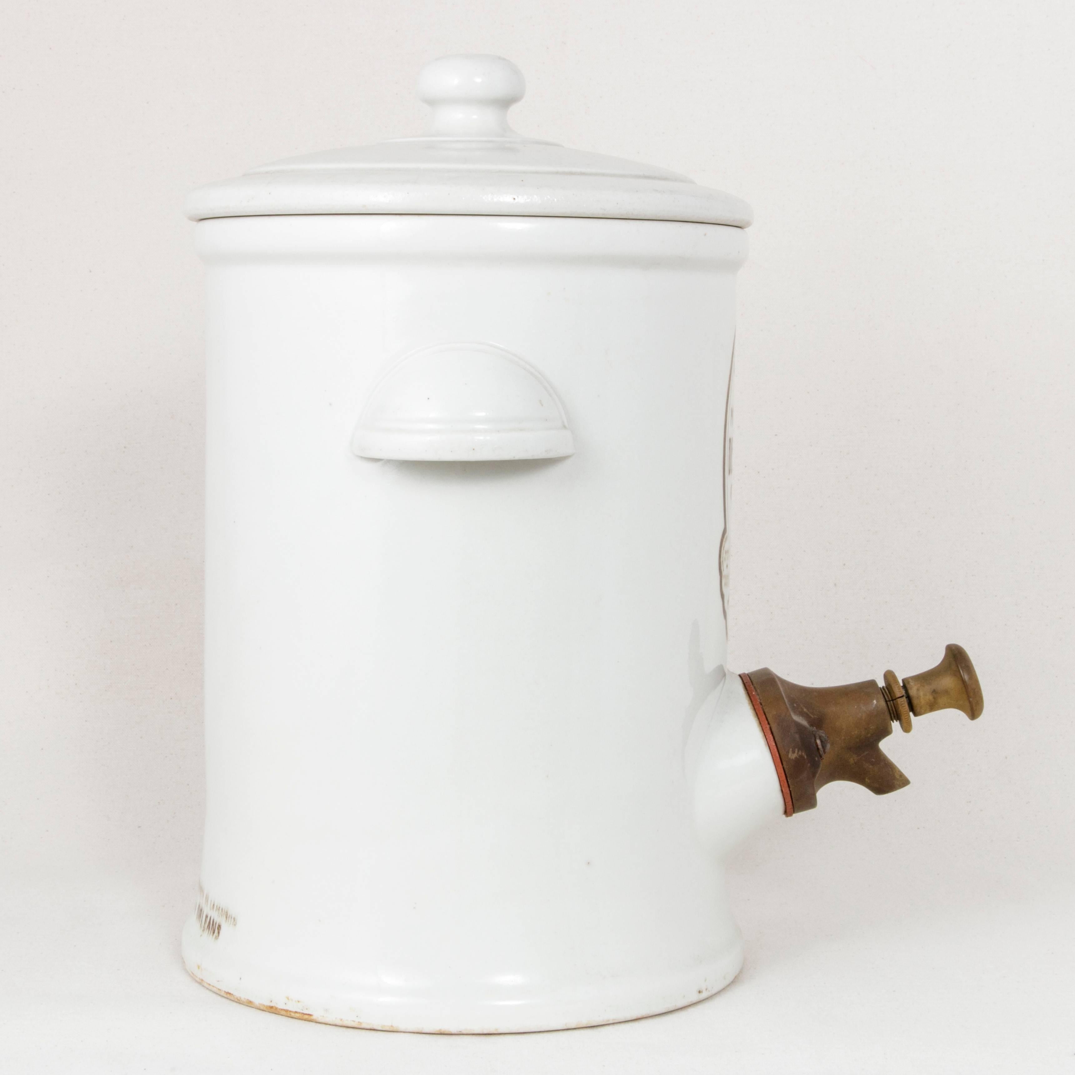 Large Early 20th Century Faience Mustard Pot or Dispenser Marked Dessaux Fils 1