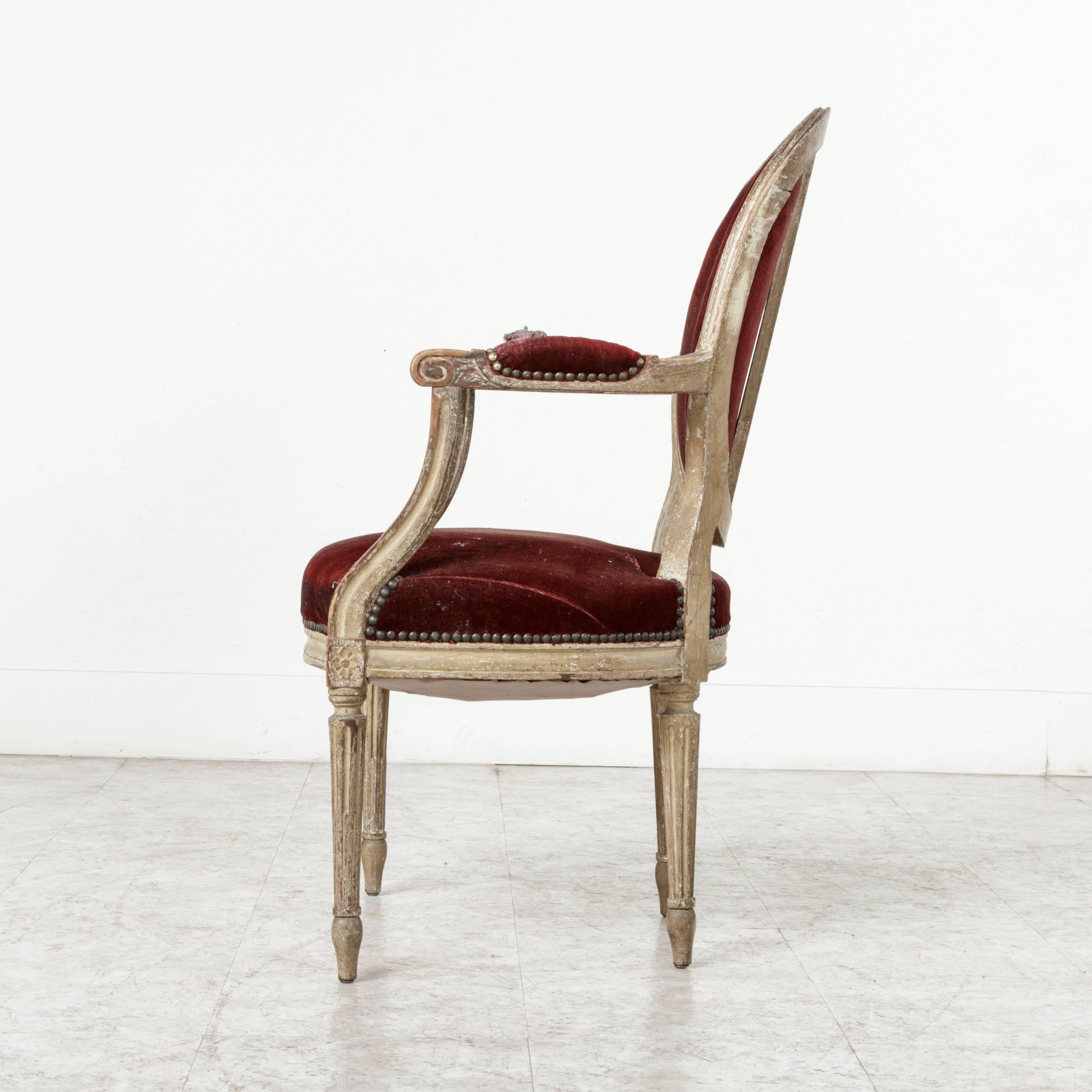 Early 20th Century Louis XVI Style French Cabriolet Armchair with Fabulous Patina, circa 1900