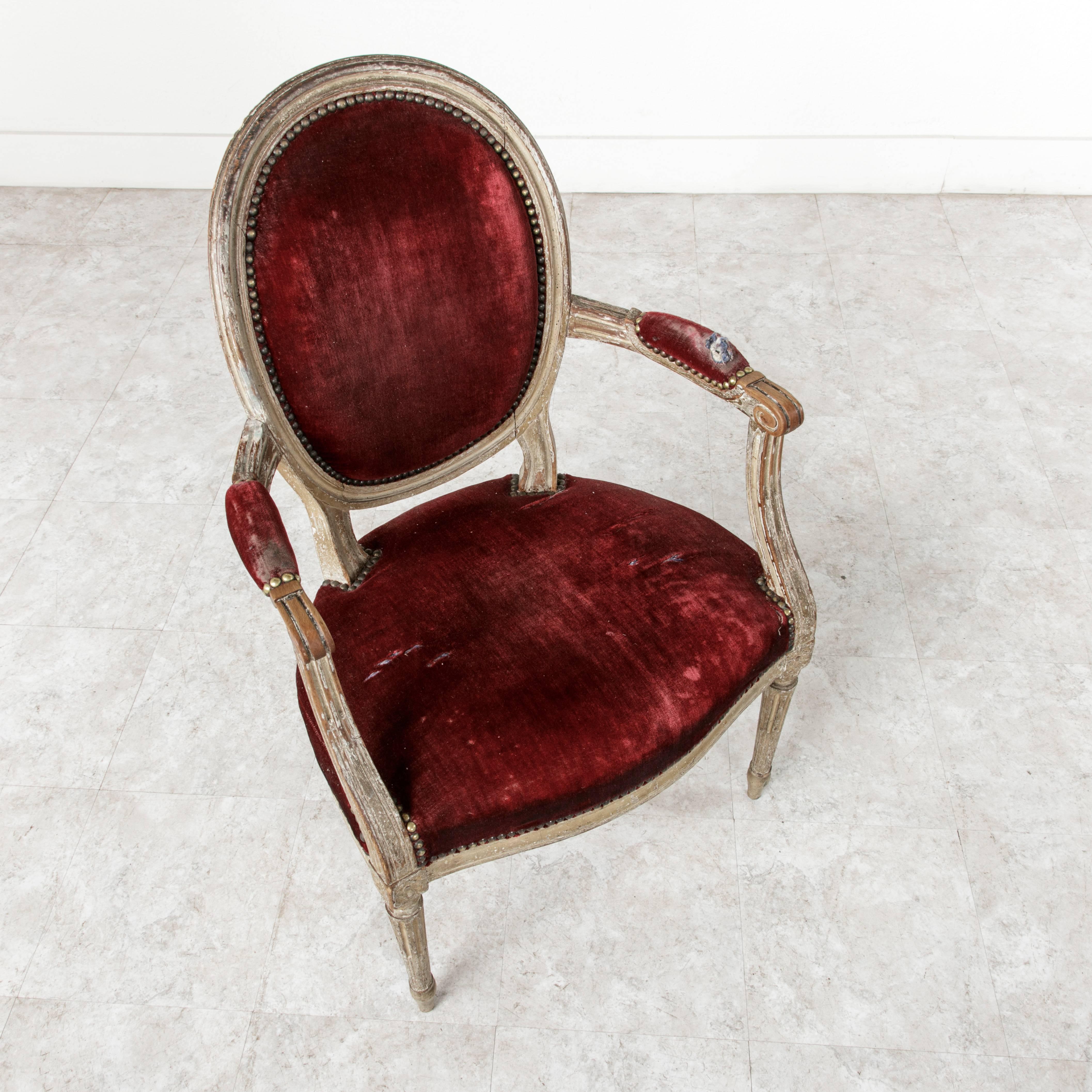 Upholstery Louis XVI Style French Cabriolet Armchair with Fabulous Patina, circa 1900