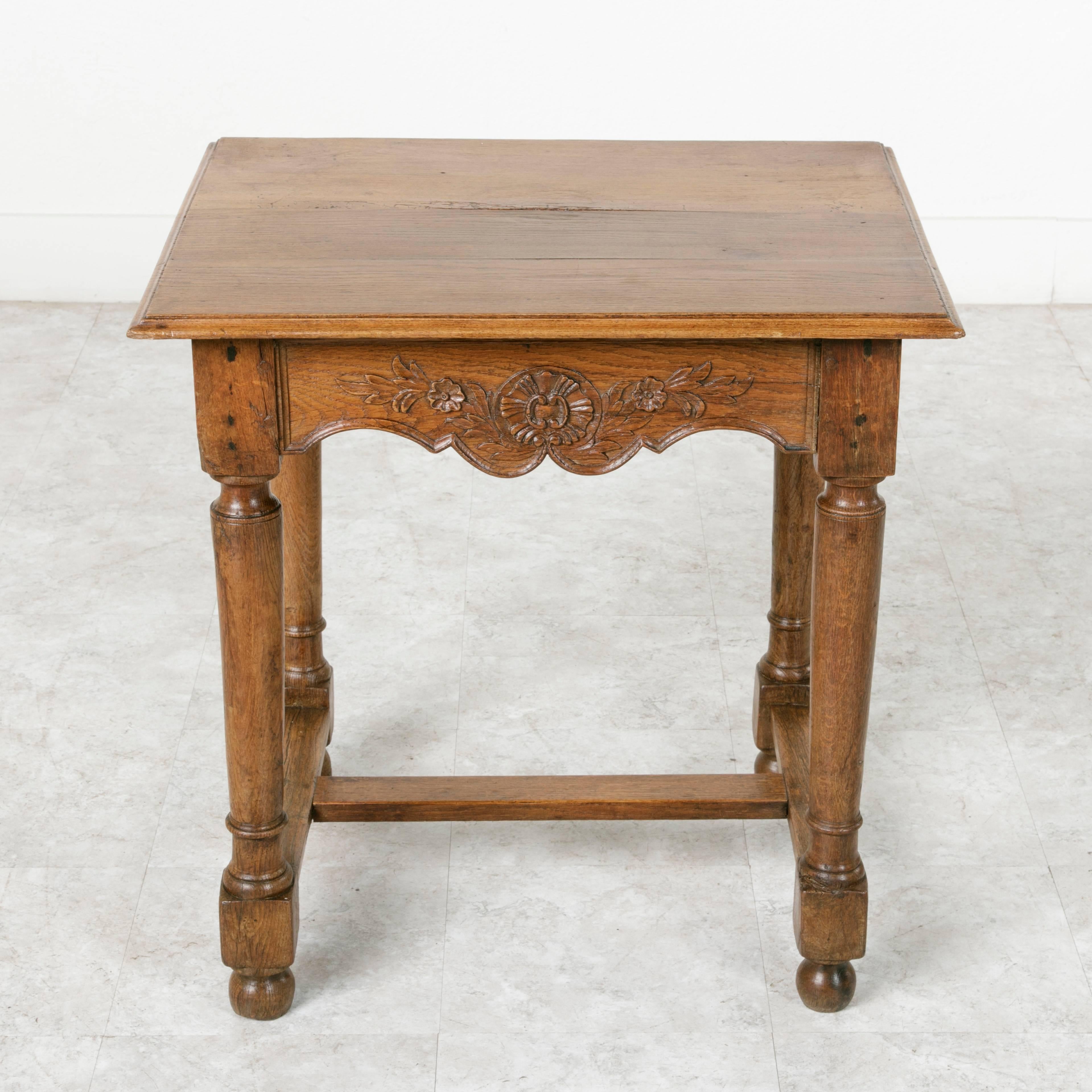Late 19th Century French Hand-Carved and Hand Pegged Oak Side Table, End Table In Excellent Condition In Fayetteville, AR