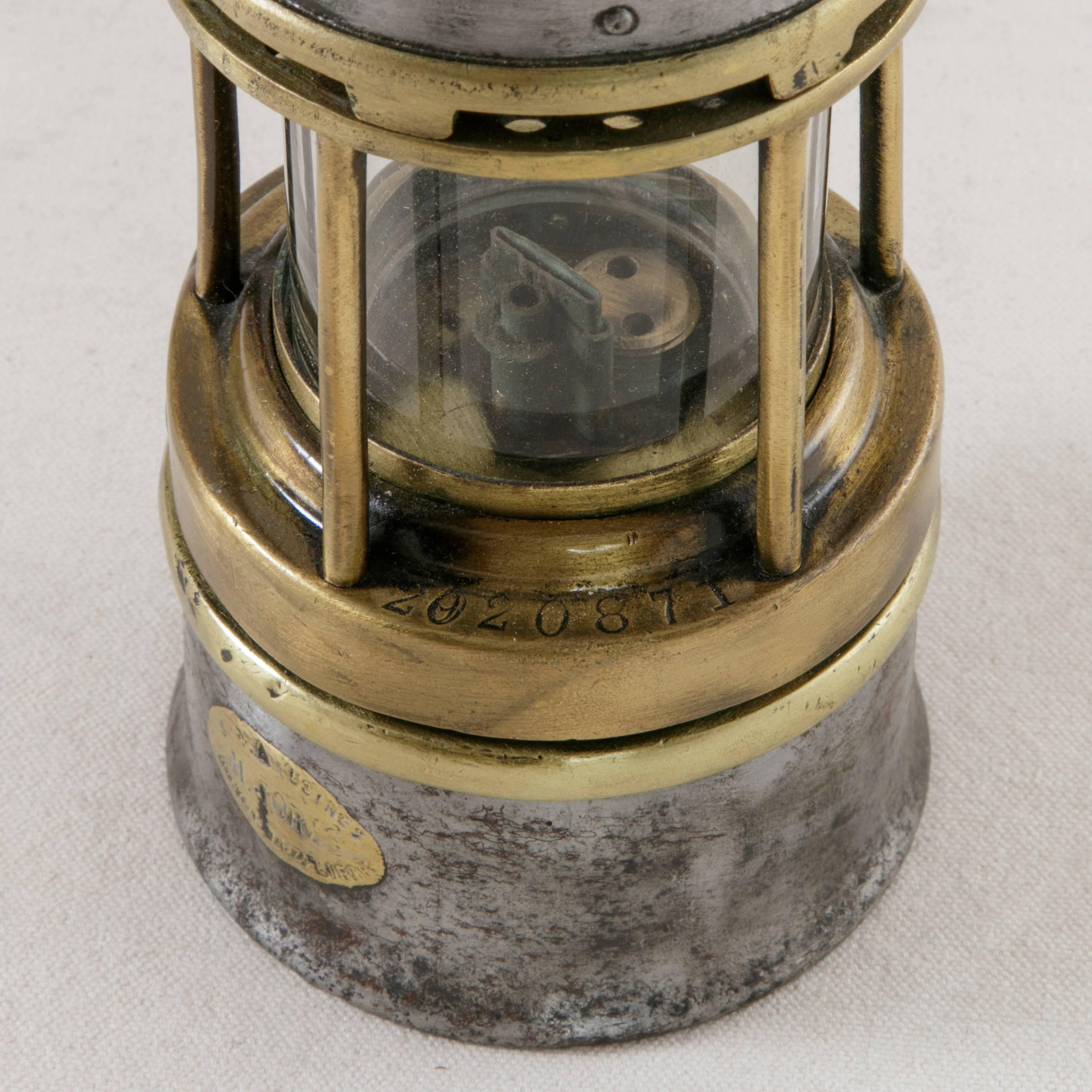 Early 20th Century Belgian Steel and Brass Miner's Lantern or Lamp with Plaque 4