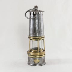 Early 20th Century Belgian Steel and Brass Miner's Lantern or Lamp with Plaque