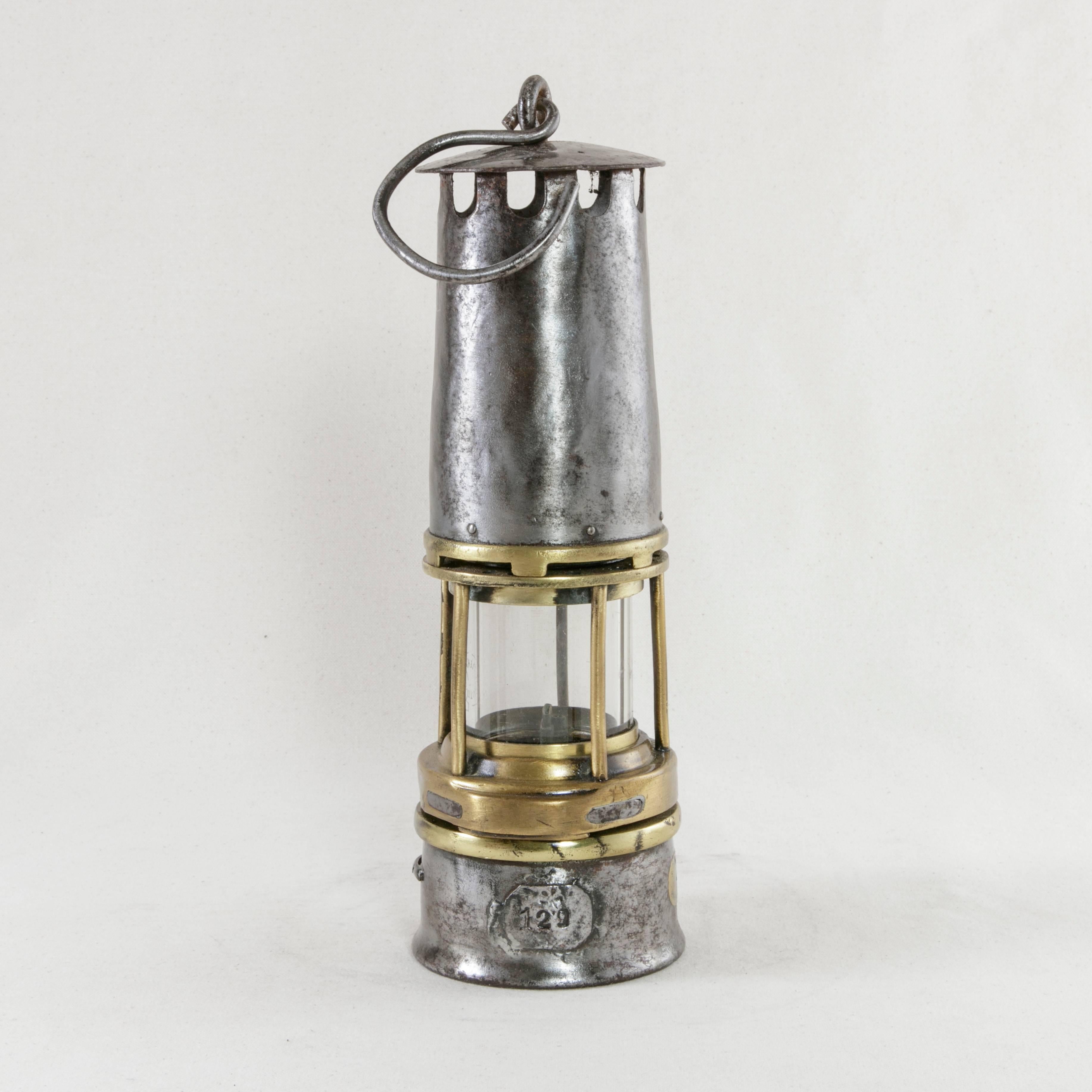 Early 20th Century Belgian Steel and Brass Miner's Lantern or Lamp with Plaque 1