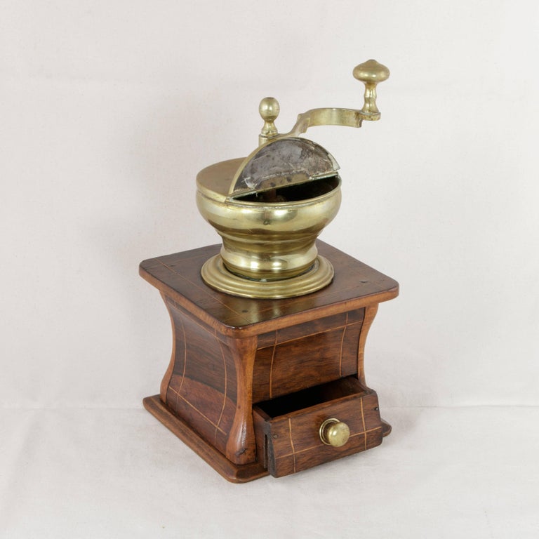 Early 19th Century Dutch Walnut and Brass Coffee Grinder with Lemonwood