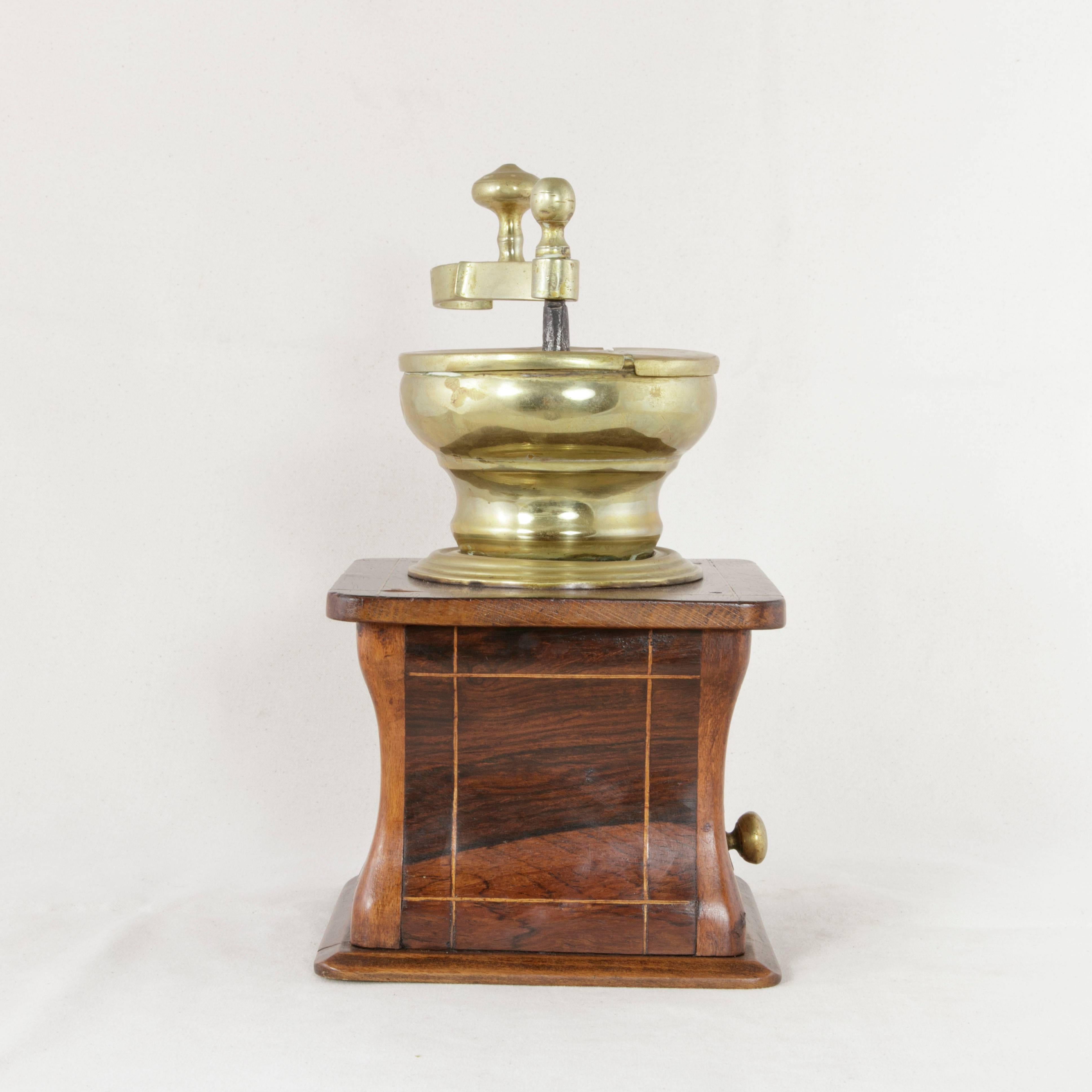 Early 19th Century Dutch Walnut and Brass Coffee Grinder with Lemonwood Inlay 1