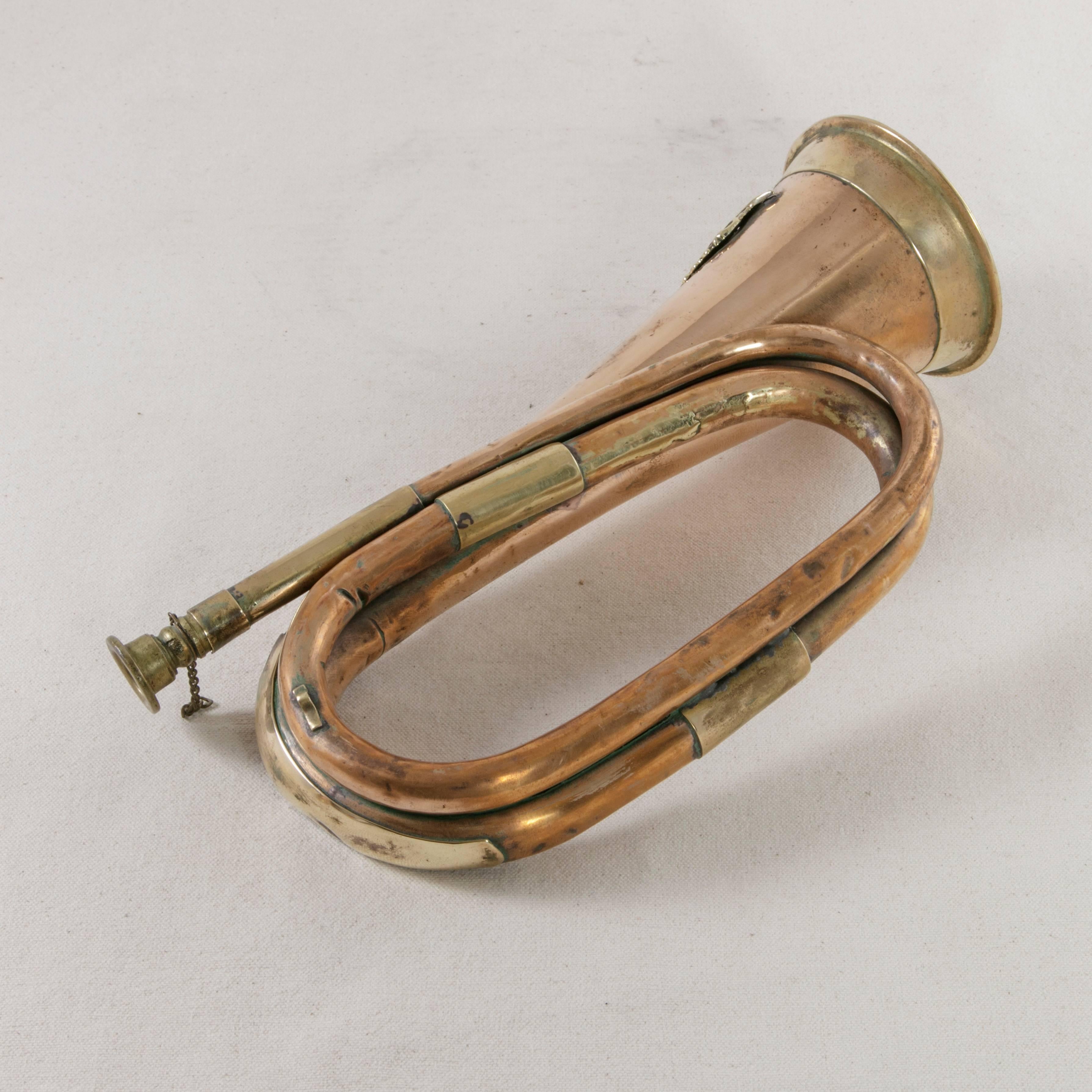 Early 20th Century French Copper and Brass Cavalry Bugle with Bronze Insignia 3
