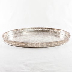 Early 20th Century English Silver Plate Engraved Oval Serving Tray