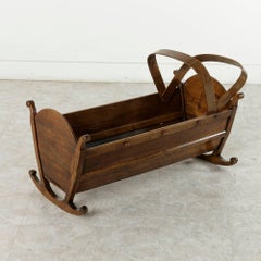 Mid-19th Century French Hand-Carved Artisan-Made Walnut Cradle