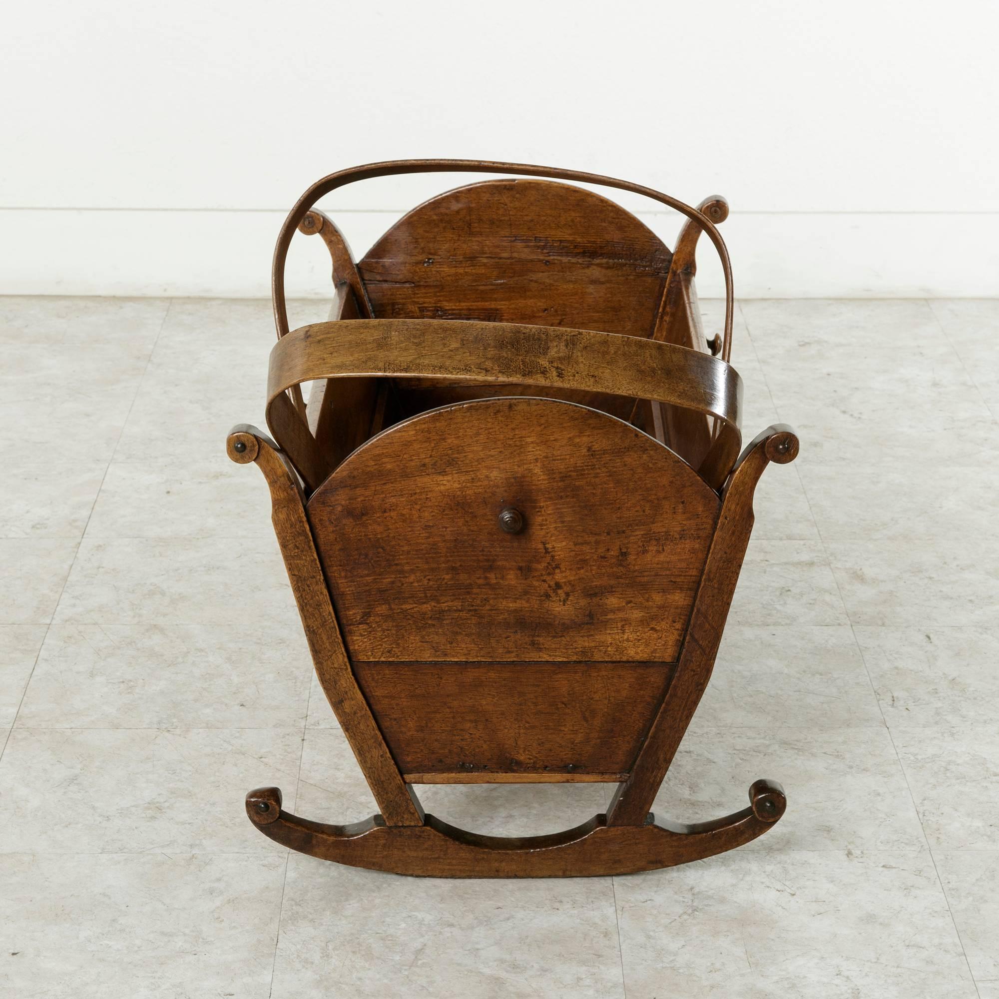 Mid-19th Century French Hand-Carved Artisan-Made Walnut Cradle 2