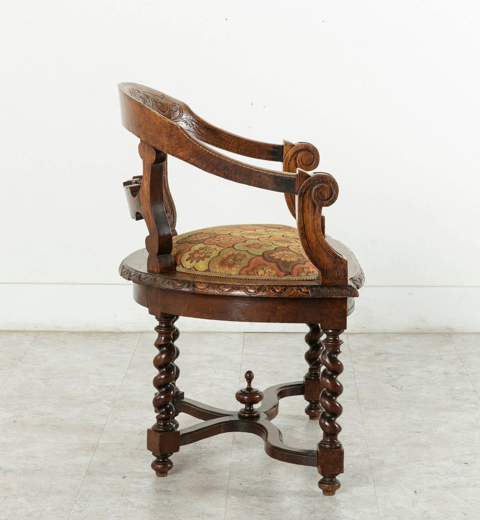 Upholstery Late 19th Century French Hand-Carved Oak Henri II Style Armchair or Desk Chair