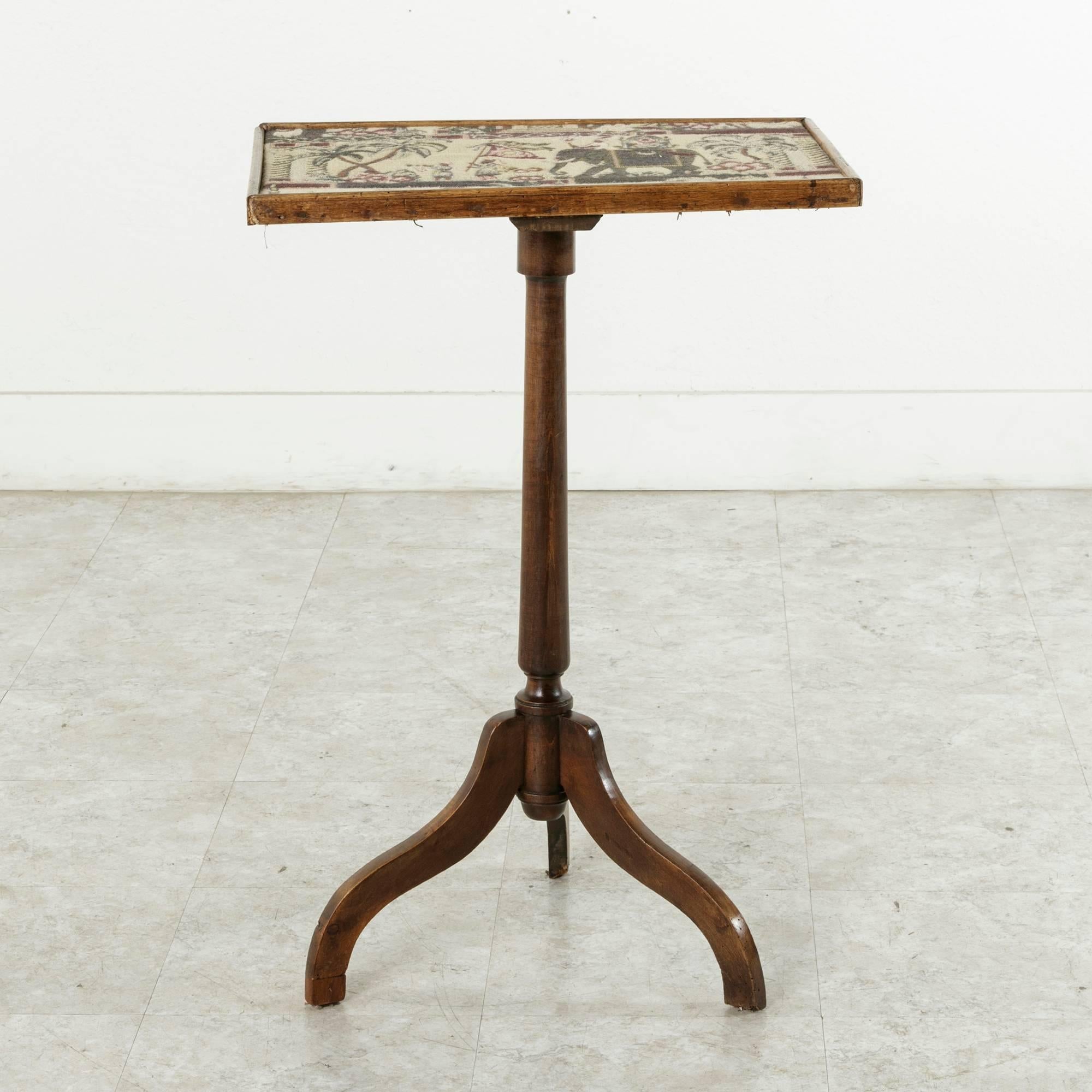 French Early 19th Century Louis Philippe Period Walnut Side Table with Tapestry Top