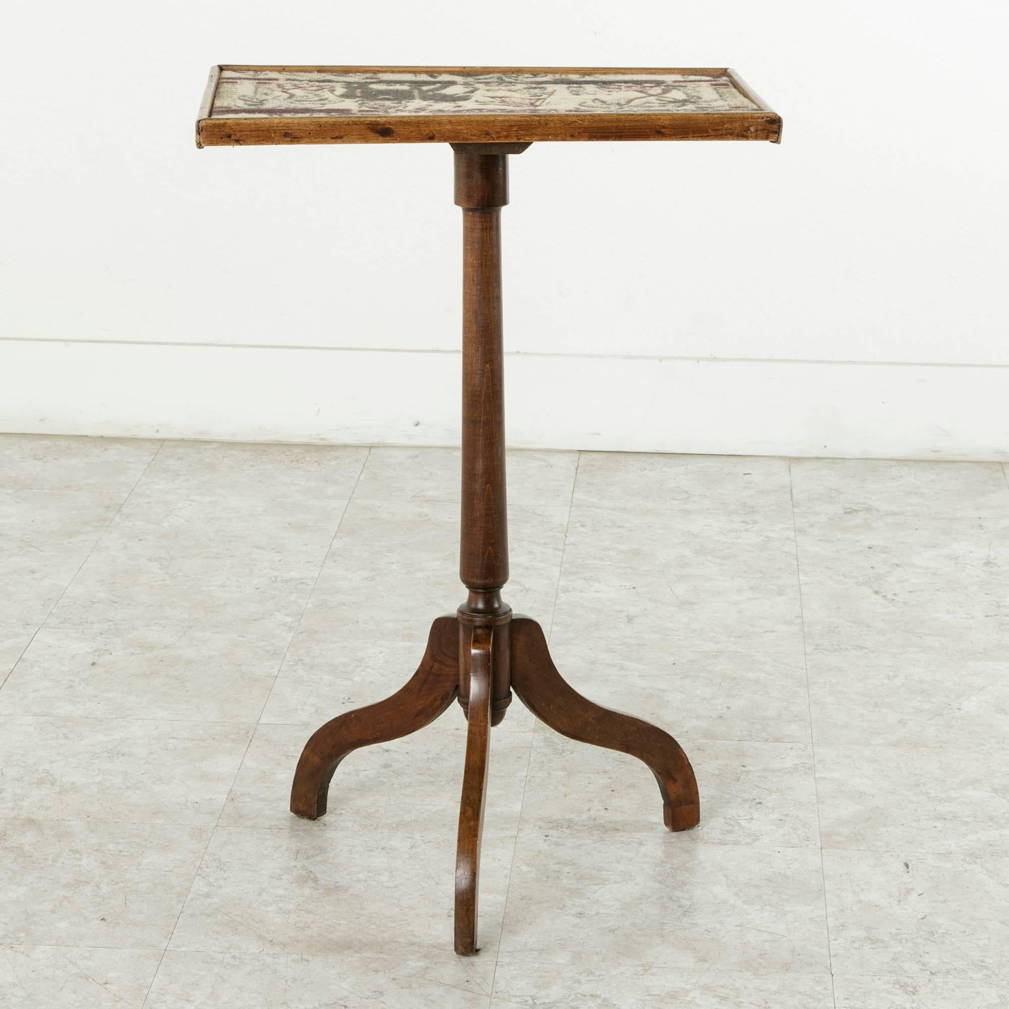 Early 19th Century Louis Philippe Period Walnut Side Table with Tapestry Top 1