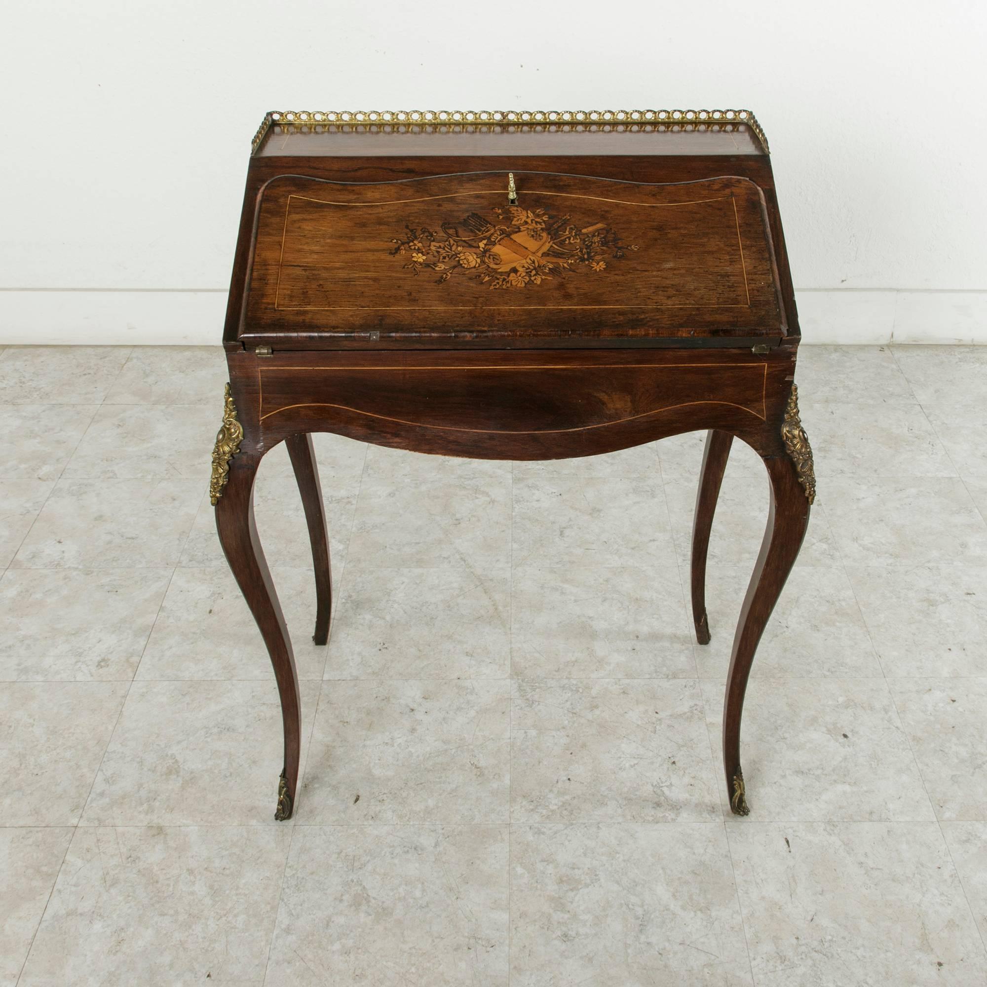 19th Century French Napoleon III Period Lady's Desk with Inlay and Bronze Ormolu 2