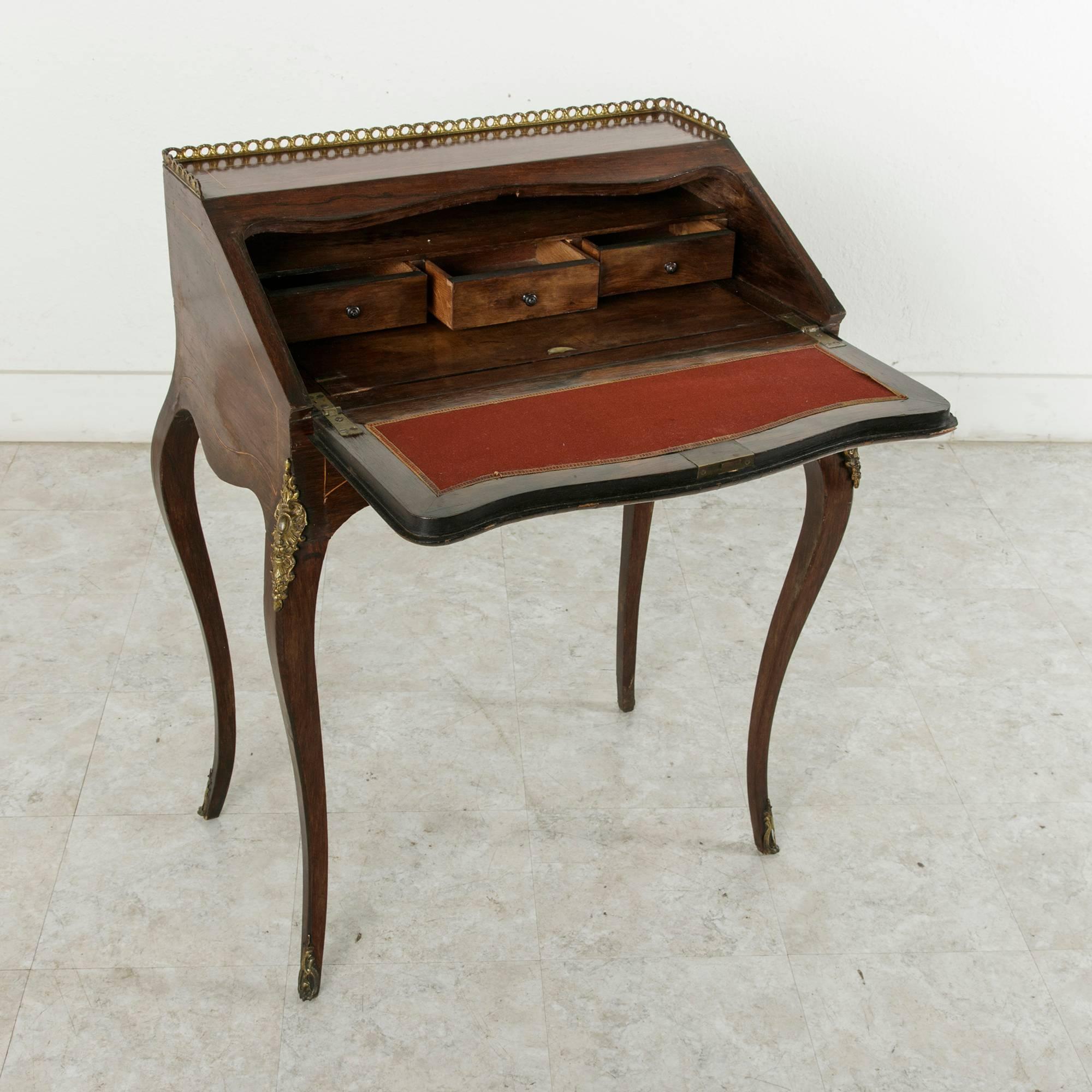 19th Century French Napoleon III Period Lady's Desk with Inlay and Bronze Ormolu 6
