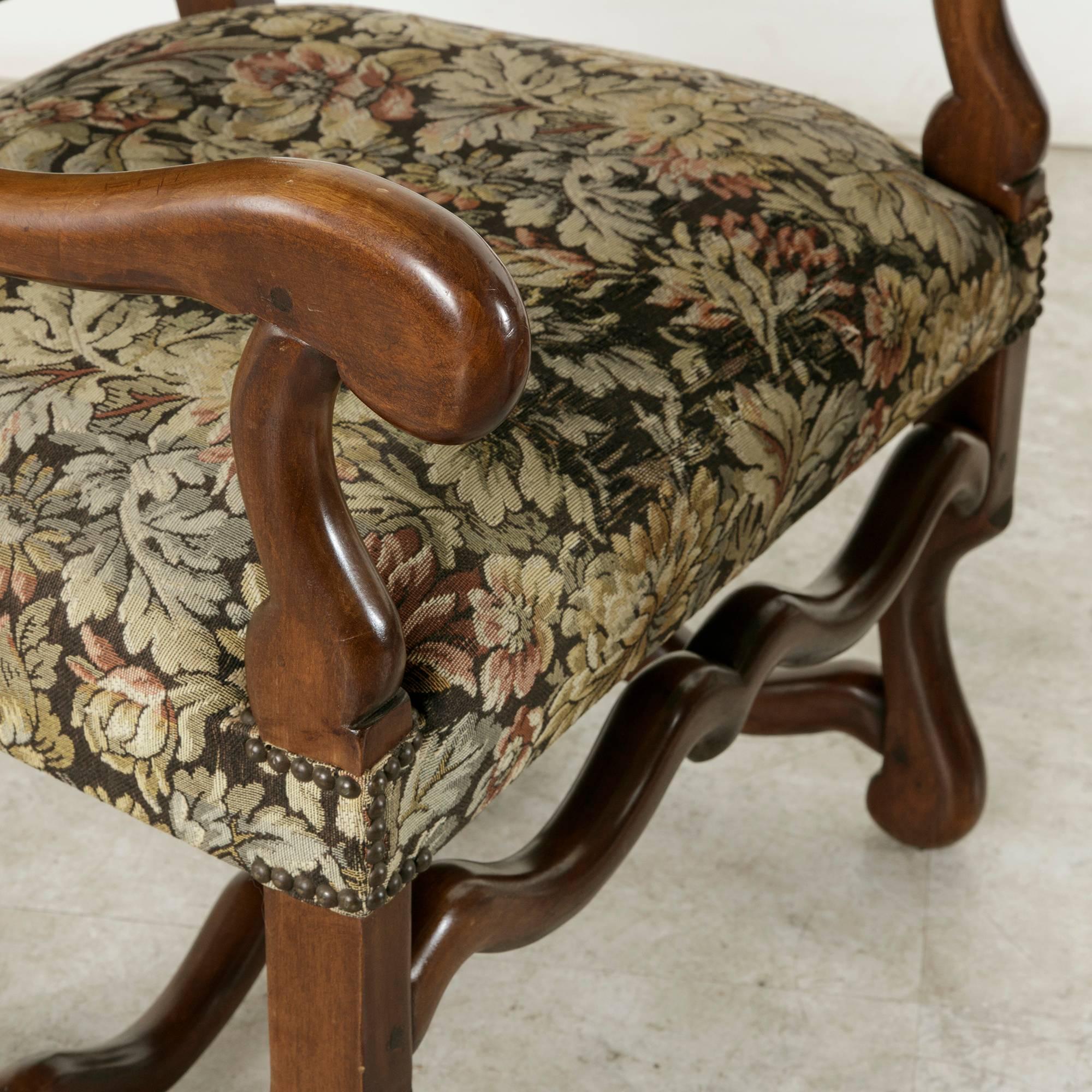 Pair of Walnut Louis XIV Style Mutton Leg Armchairs with Tapestry, circa 1900 1