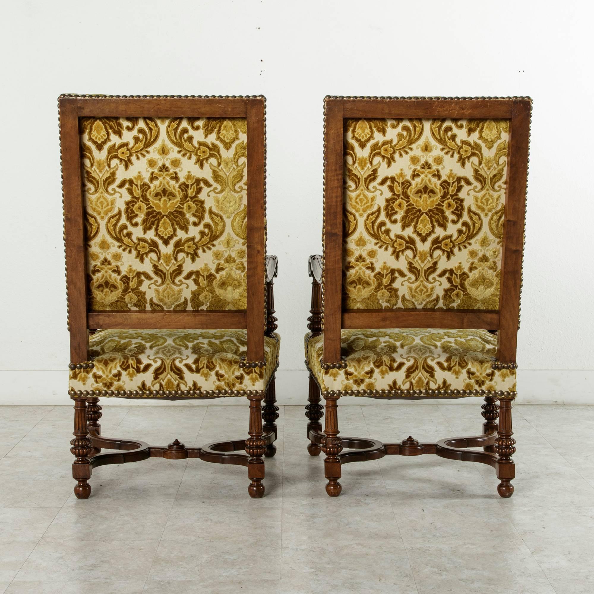 Pair of Late 19th Century French Hand-Carved Walnut Louis XIV Style Armchairs 1