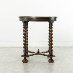 Late 19th Century French Hand-Carved Oak Round Side Table with Barley Twist Legs