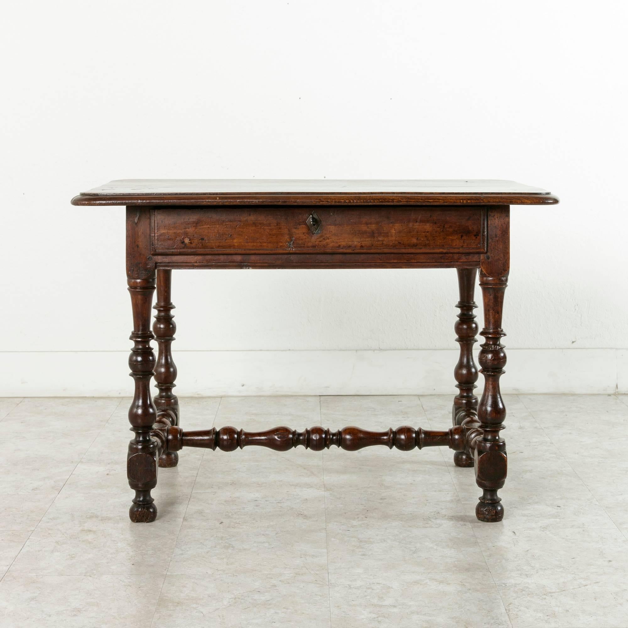 French 18th Century Louis XIII Style Oak Table with Turned Legs and Single Drawer