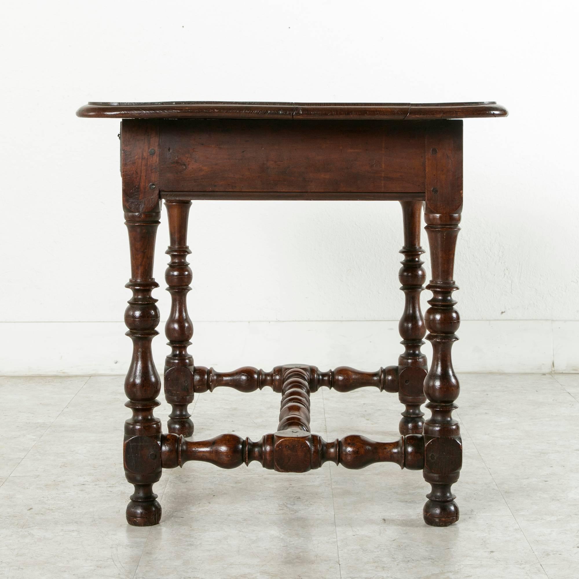 18th Century Louis XIII Style Oak Table with Turned Legs and Single Drawer In Good Condition In Fayetteville, AR
