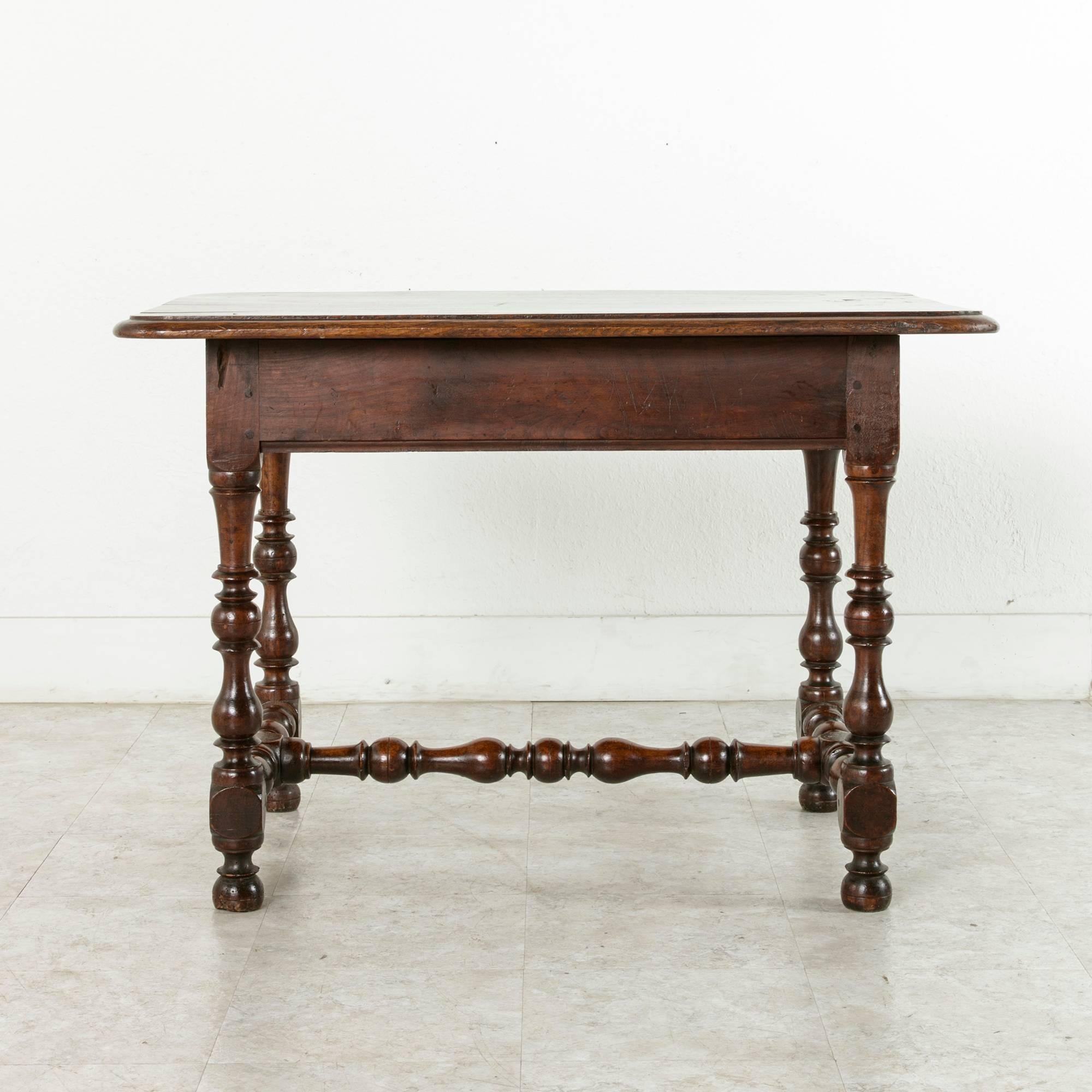 18th Century Louis XIII Style Oak Table with Turned Legs and Single Drawer 1