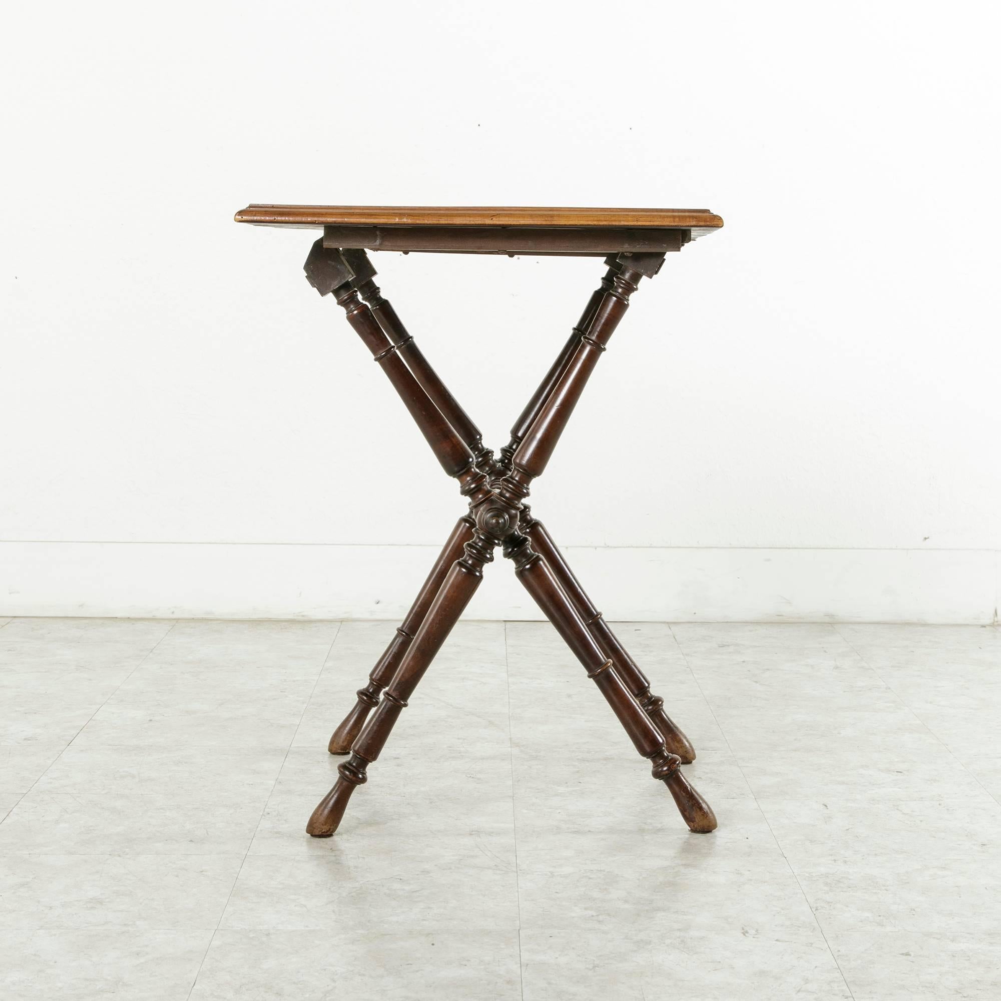 Late 19th Century Folding French Campaign Style Table Rosewood and Mahogany Top 1