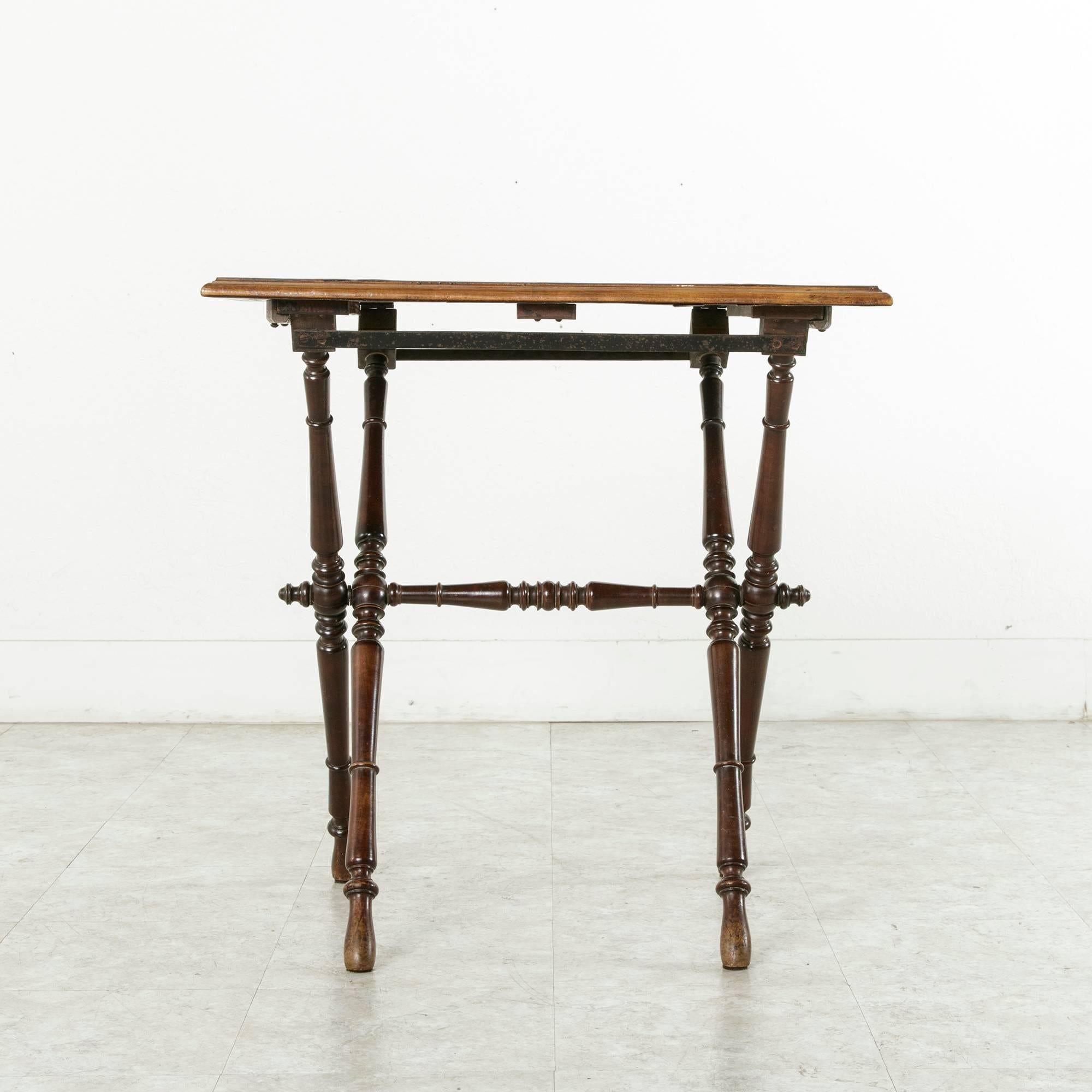 Late 19th Century Folding French Campaign Style Table Rosewood and Mahogany Top 2