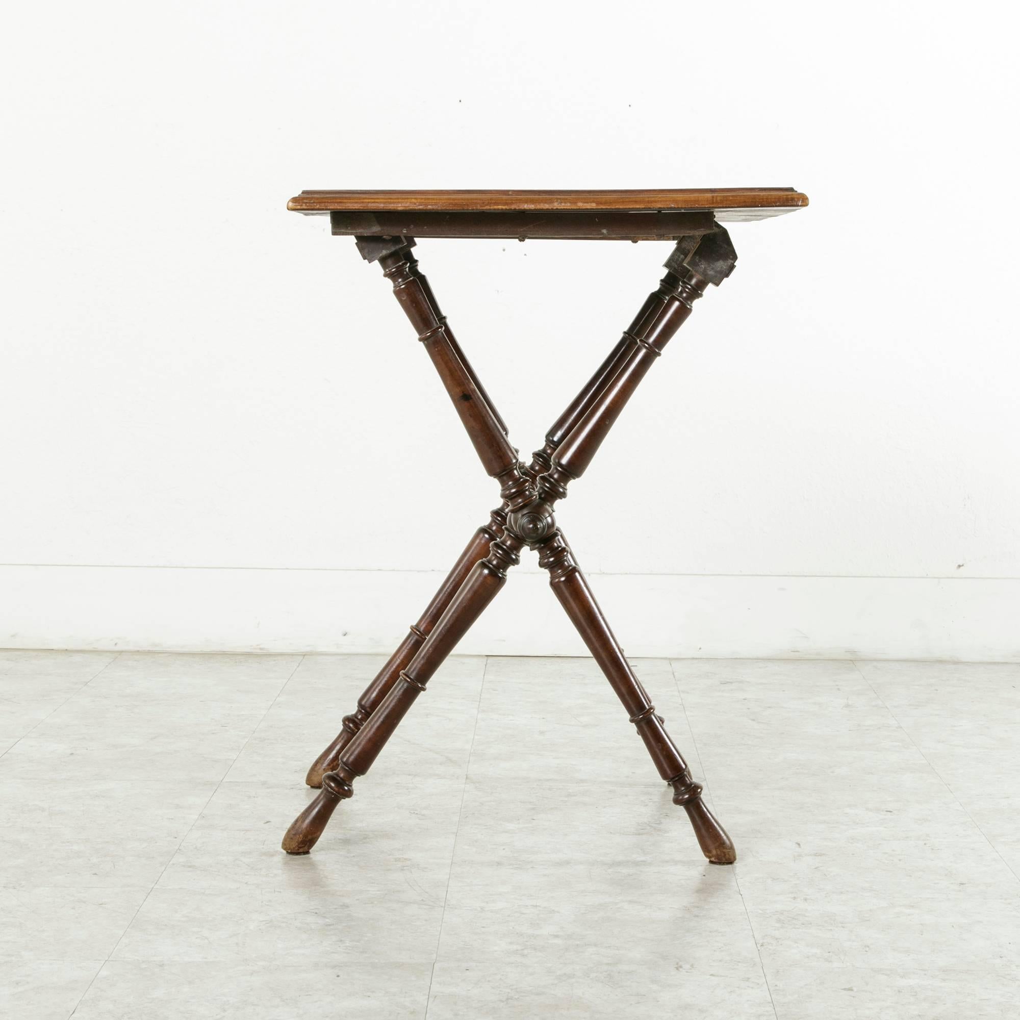Late 19th Century Folding French Campaign Style Table Rosewood and Mahogany Top 3