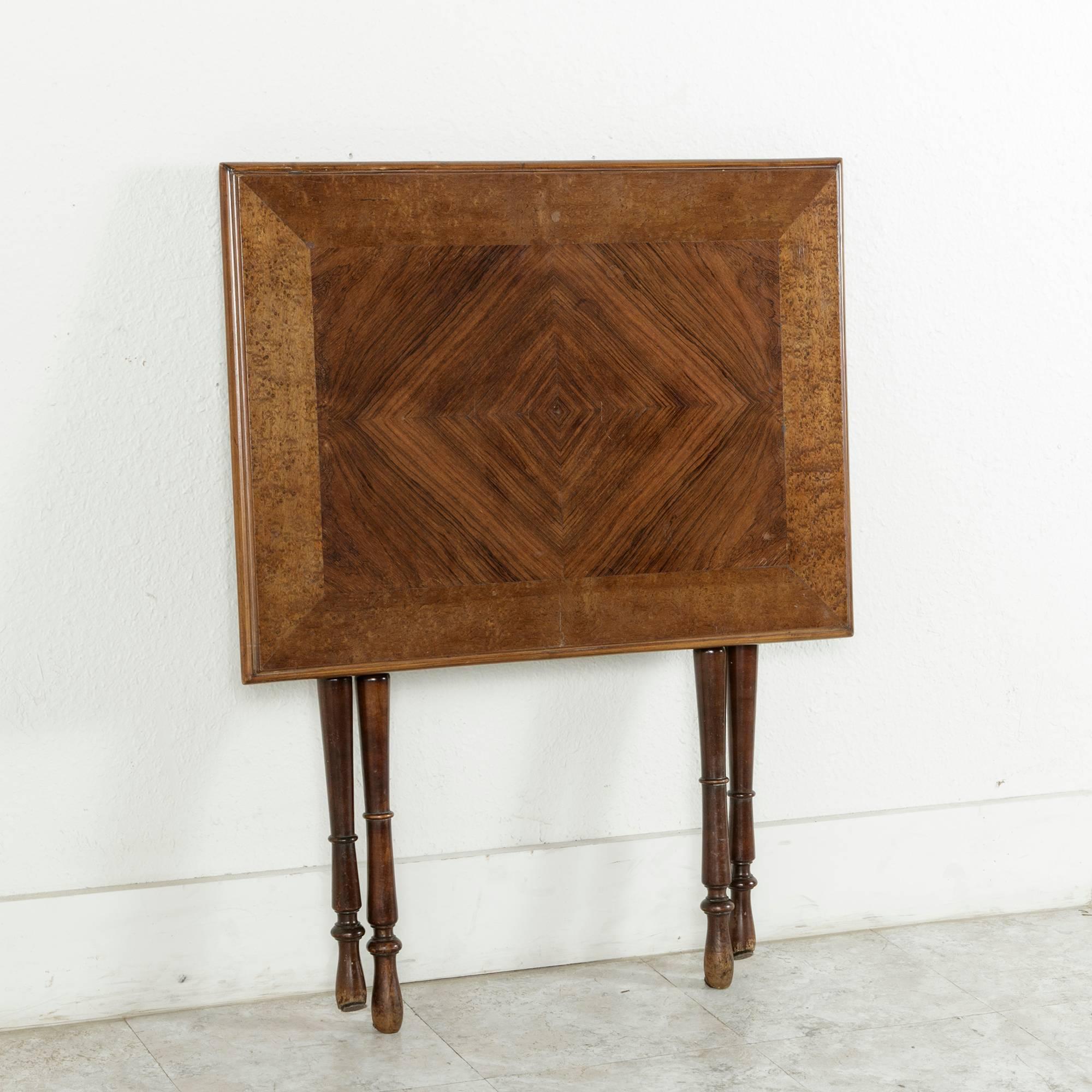 Late 19th Century Folding French Campaign Style Table Rosewood and Mahogany Top 4