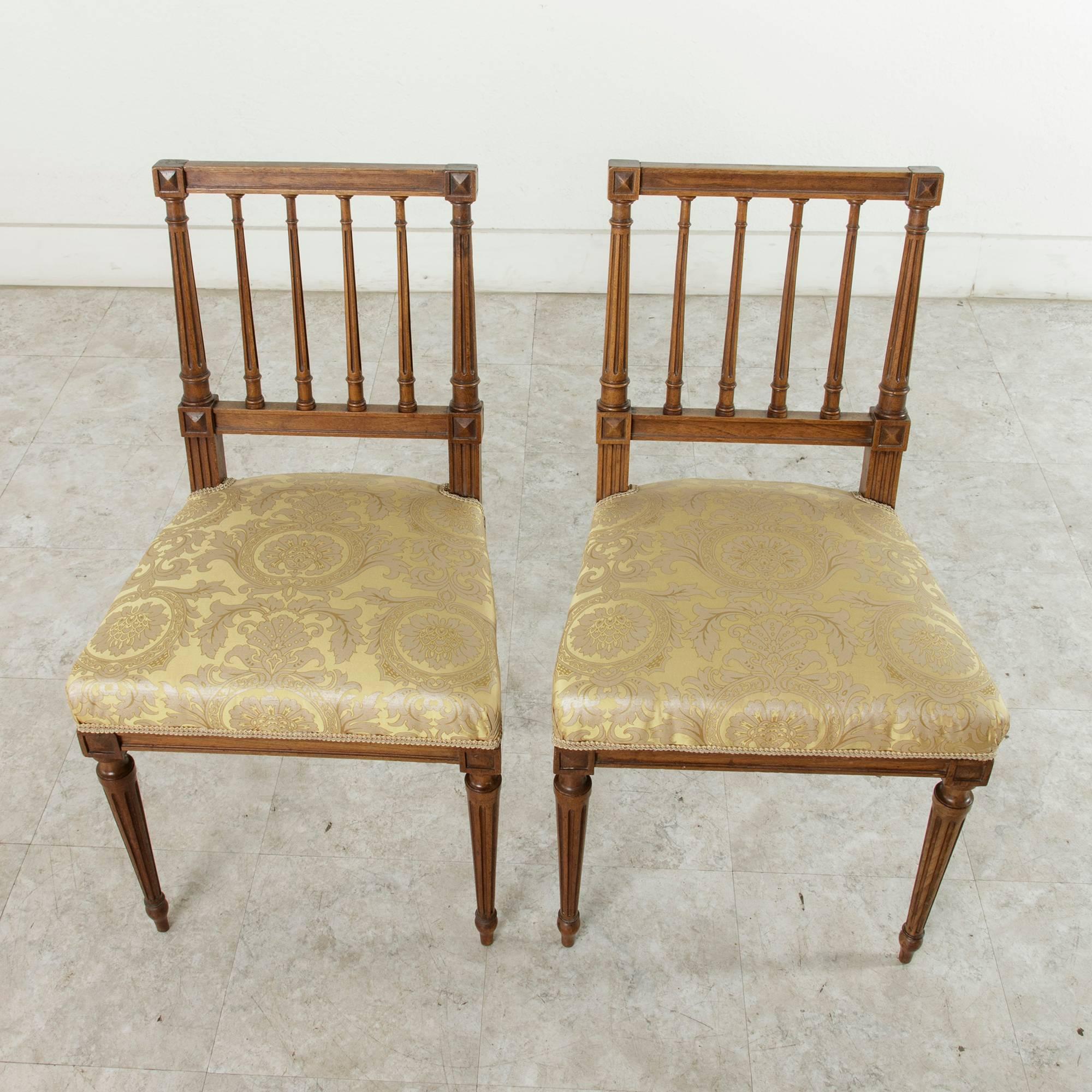 Pair of Late 19th Century French Hand-Carved Walnut Louis XVI Style Side Chairs In Good Condition In Fayetteville, AR