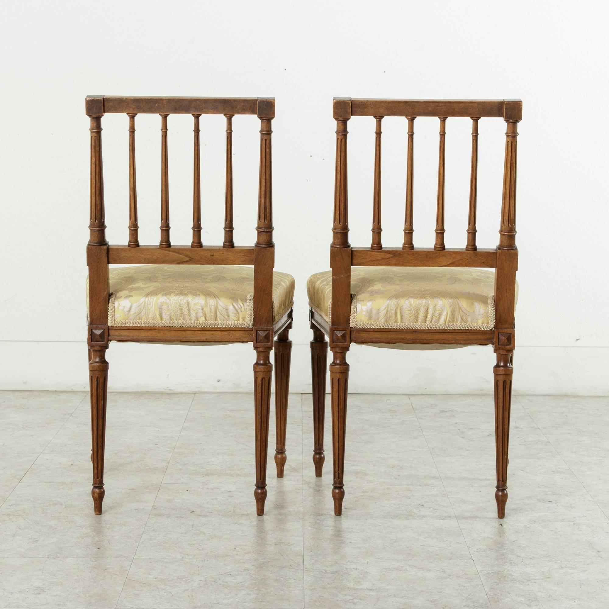Pair of Late 19th Century French Hand-Carved Walnut Louis XVI Style Side Chairs 1