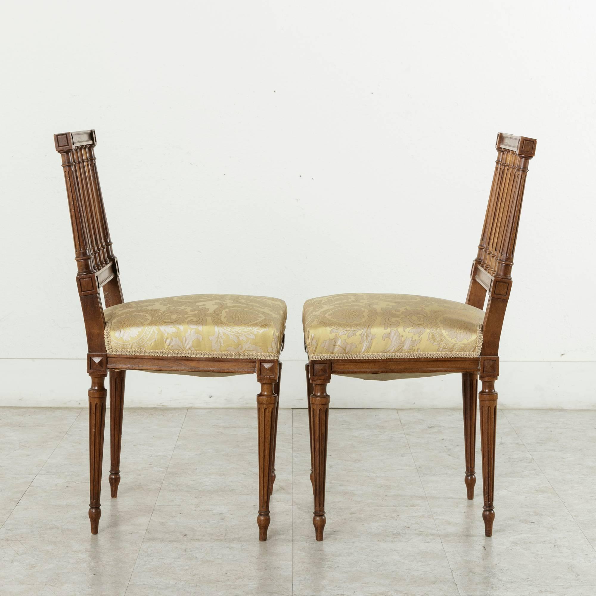 Pair of Late 19th Century French Hand-Carved Walnut Louis XVI Style Side Chairs 2