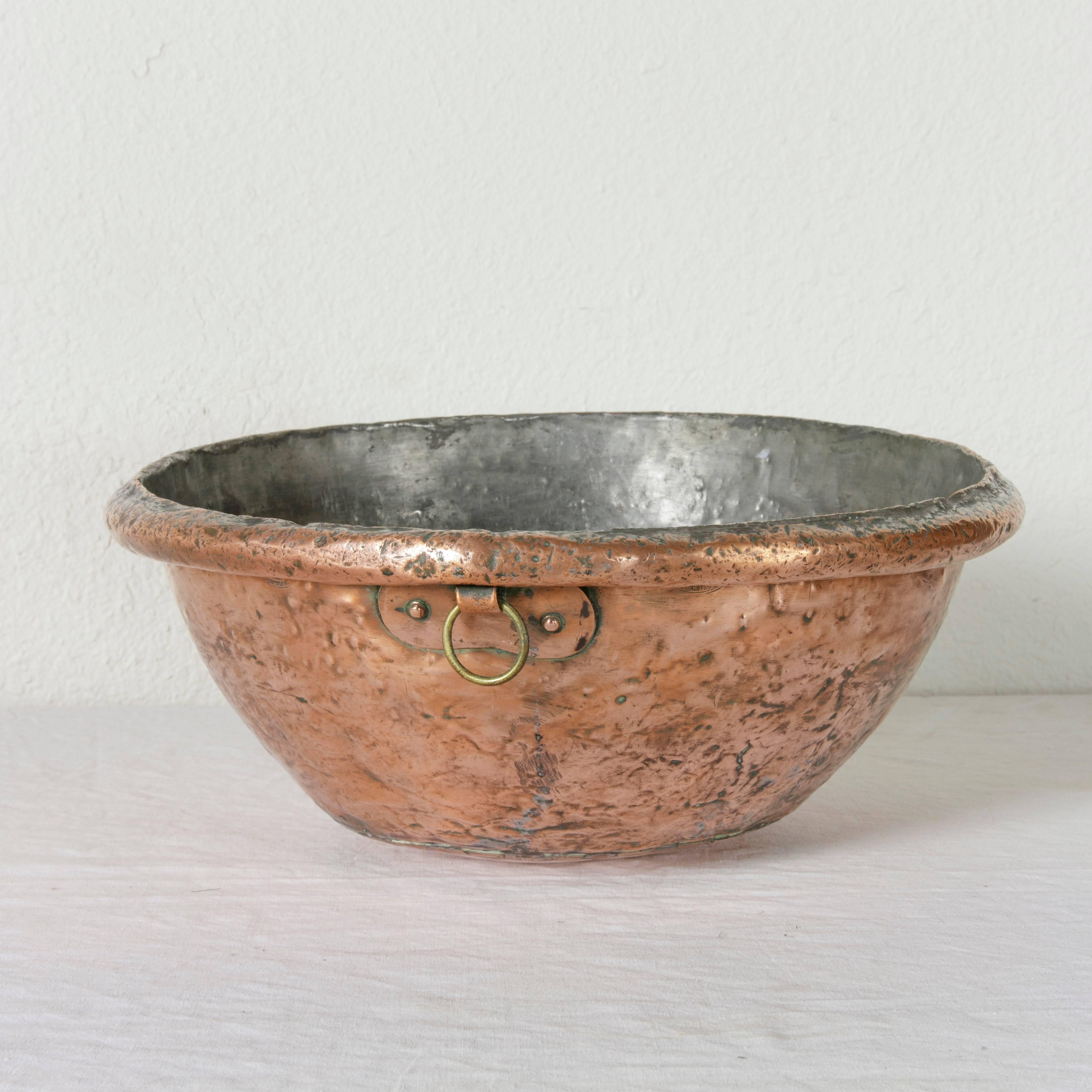 18th Century French Hand-Hammered Copper Mixing Bowl with Iron Ring for Hanging 2
