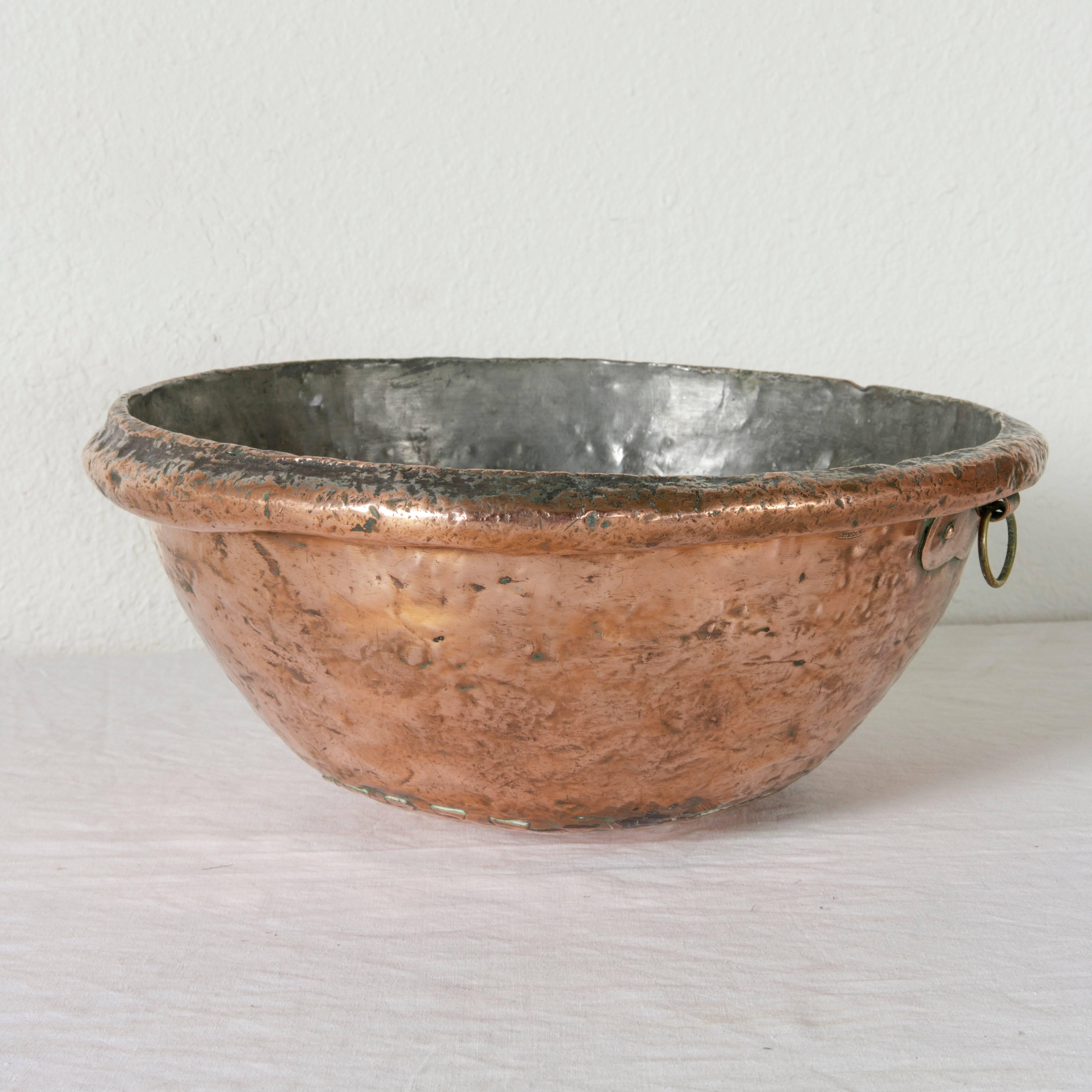 18th Century French Hand-Hammered Copper Mixing Bowl with Iron Ring for Hanging 1