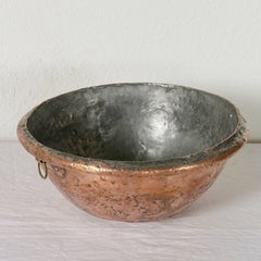 18th Century French Hand-Hammered Copper Mixing Bowl with Iron Ring for Hanging