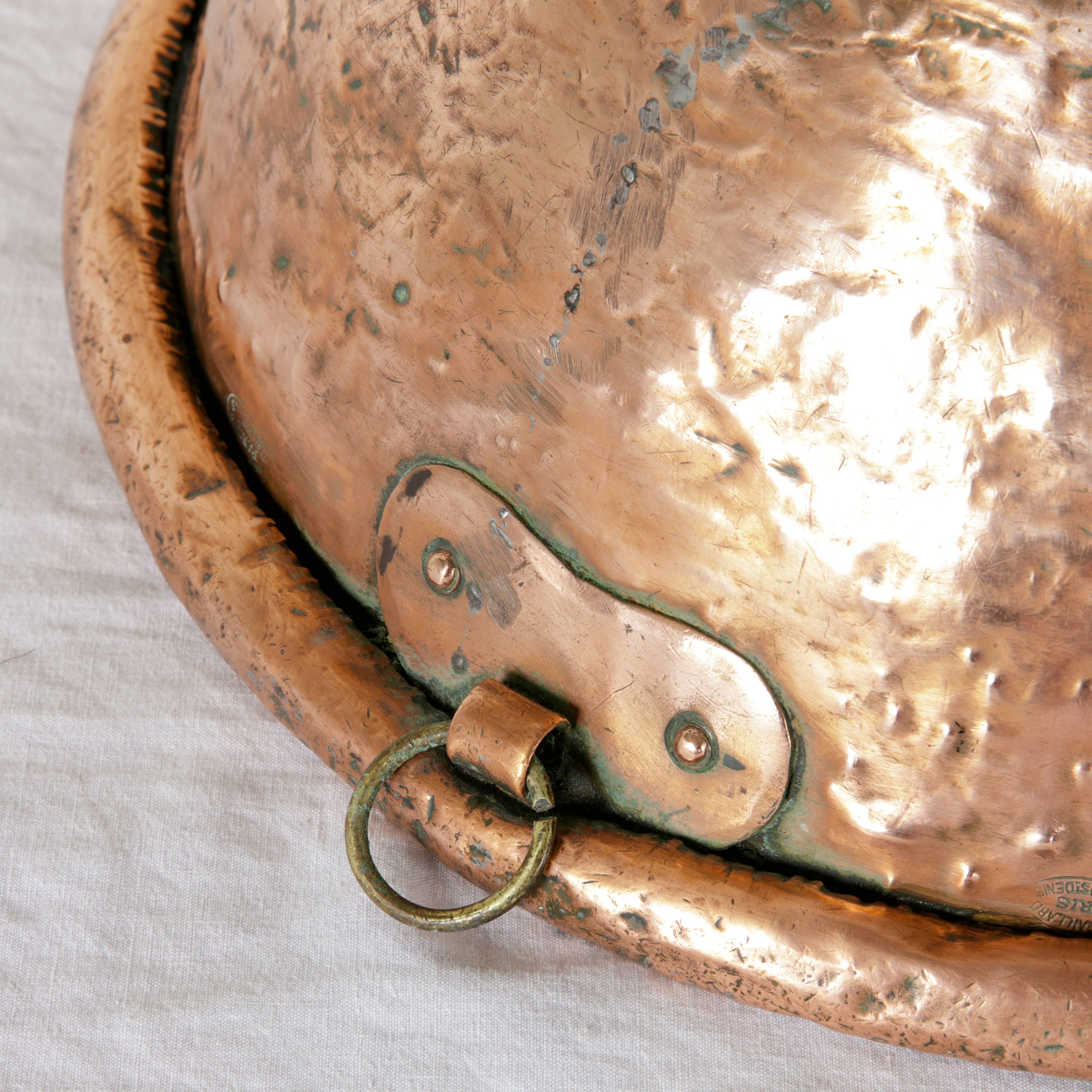 18th Century French Hand-Hammered Copper Mixing Bowl with Iron Ring for Hanging 4