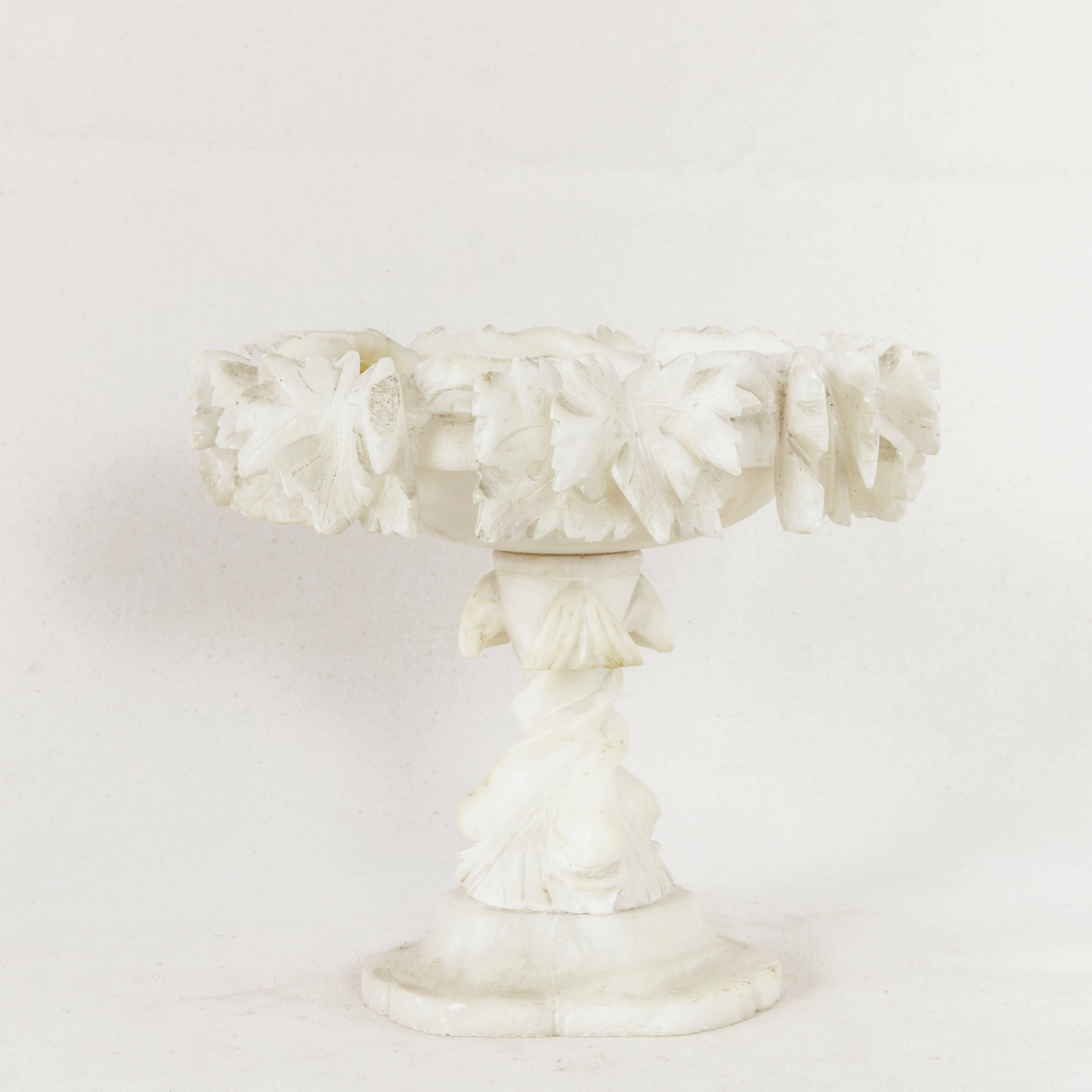 Late 19th Century French Hand-Carved Alabaster Compote or Pedestal Bowl 1