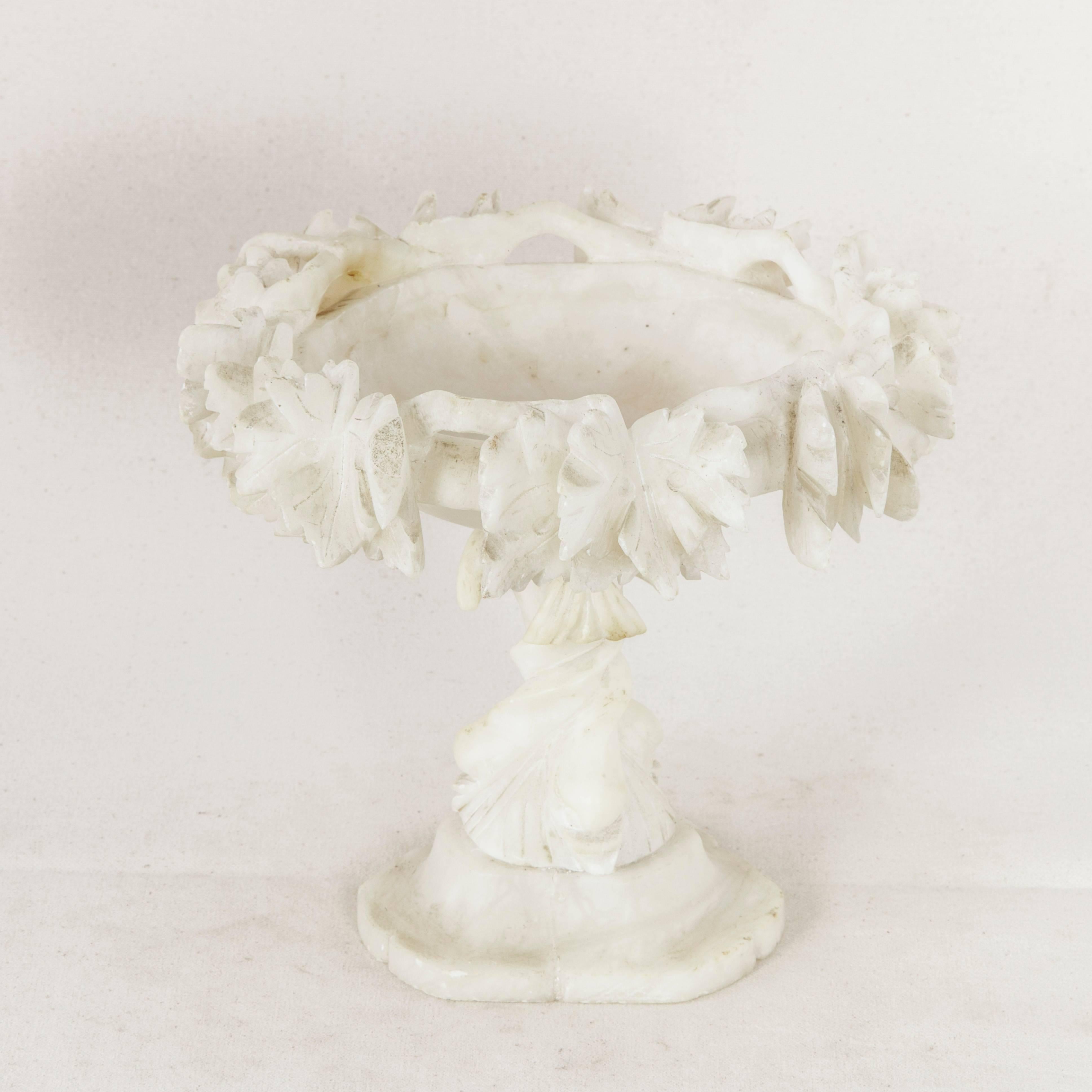 Late 19th Century French Hand-Carved Alabaster Compote or Pedestal Bowl In Good Condition In Fayetteville, AR