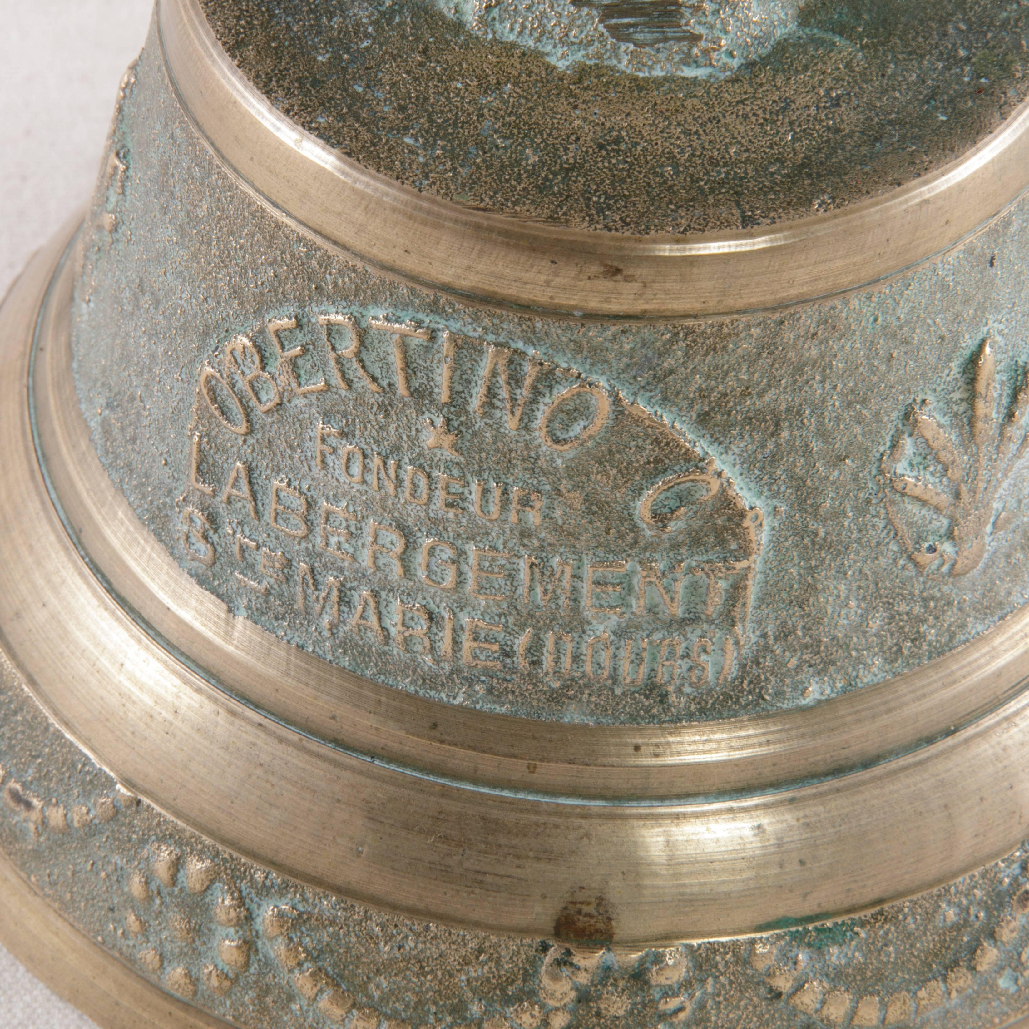 19th Century French Cast Bronze Cow Bell Marked by the Foundry, Obertino In Excellent Condition In Fayetteville, AR