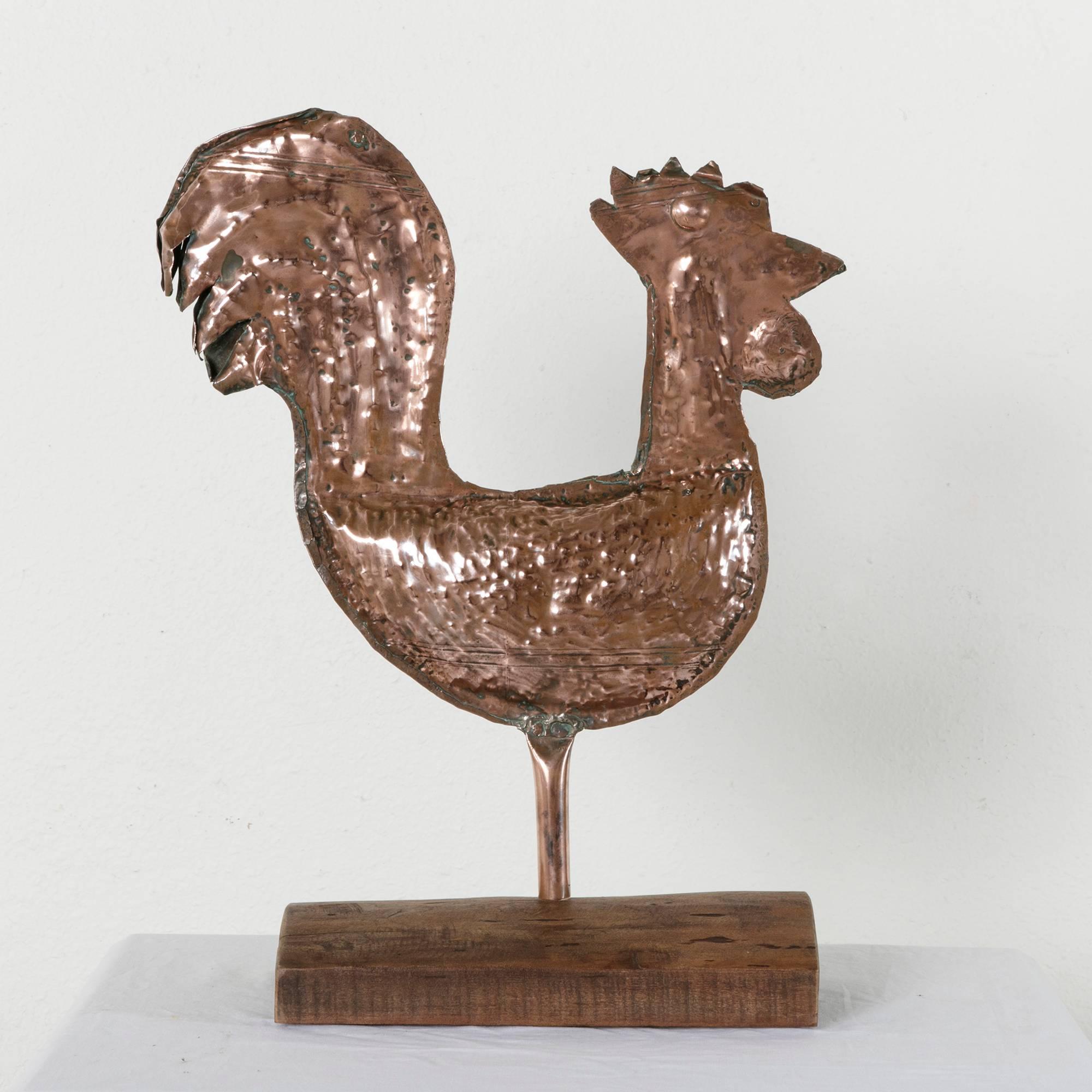 18th Century French Revolution Copper Rooster Weather Vane on Walnut Base In Good Condition In Fayetteville, AR