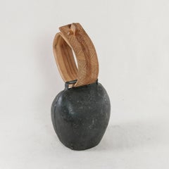 French Brass Goat Bell with Hand-Carved Wooden Collar, circa 1900