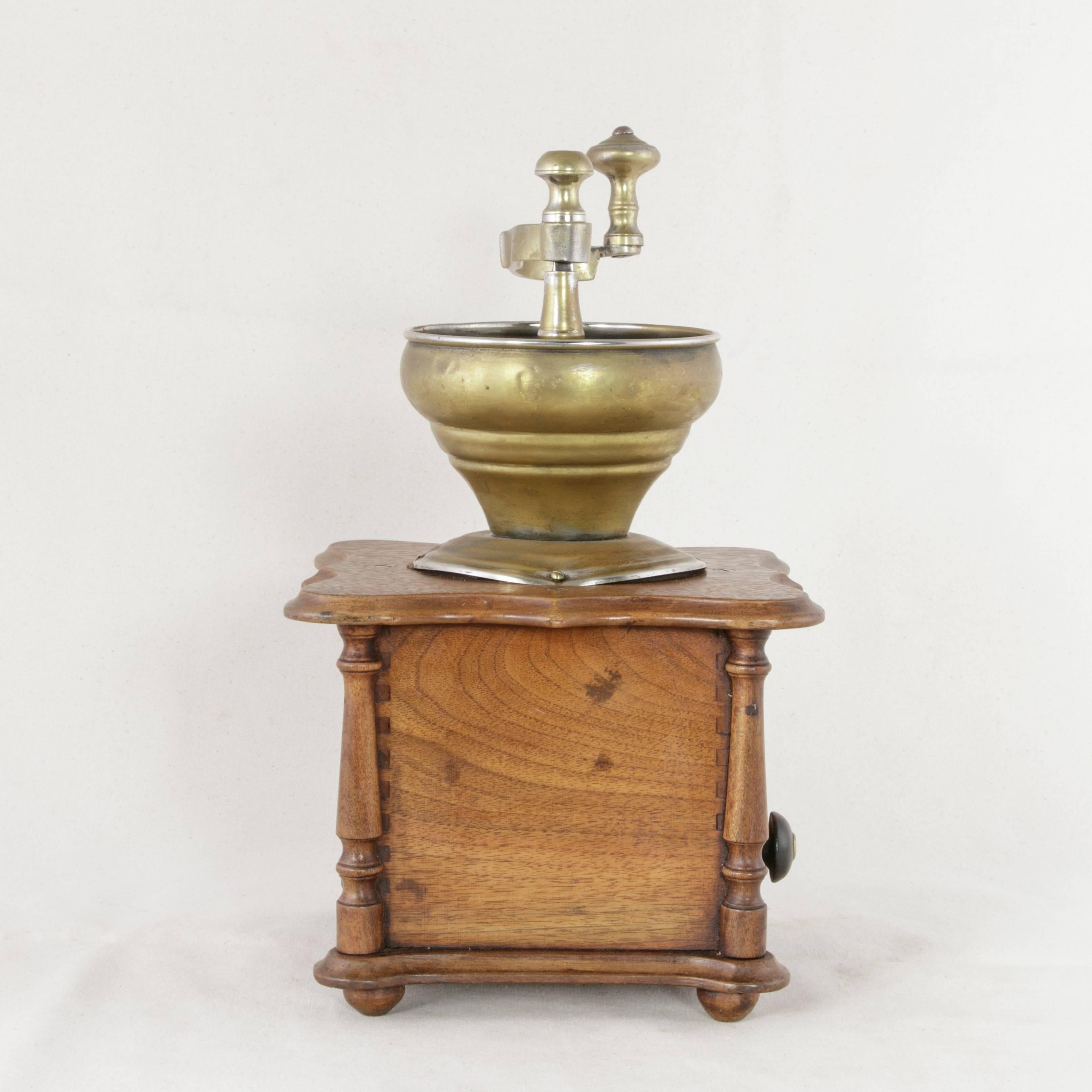 Ebonized Late 19th Century French Walnut Coffee Grinder with Brass Funnel and Mechanism