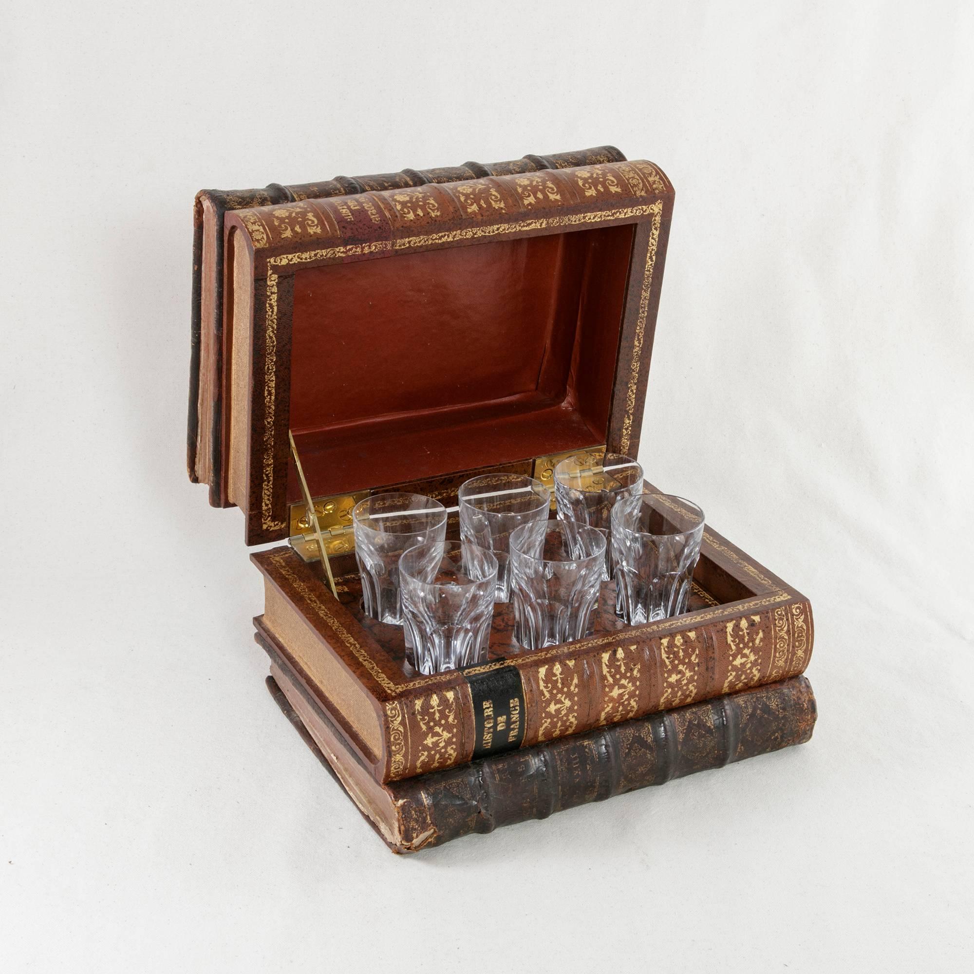 Early 20th Century Liqueur Box Made from Books with Six Baccarat Crystal Glasses 2
