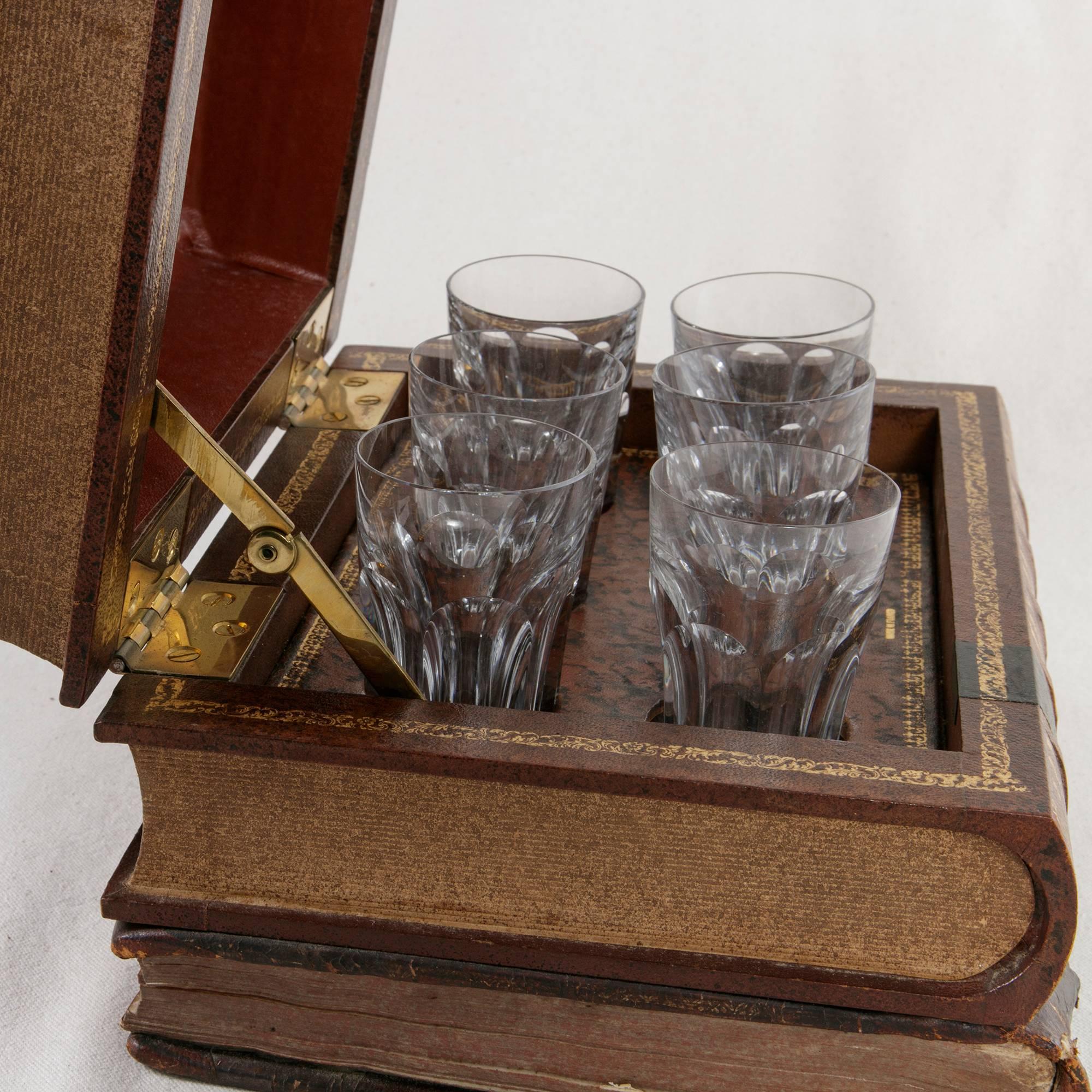 Early 20th Century Liqueur Box Made from Books with Six Baccarat Crystal Glasses 3