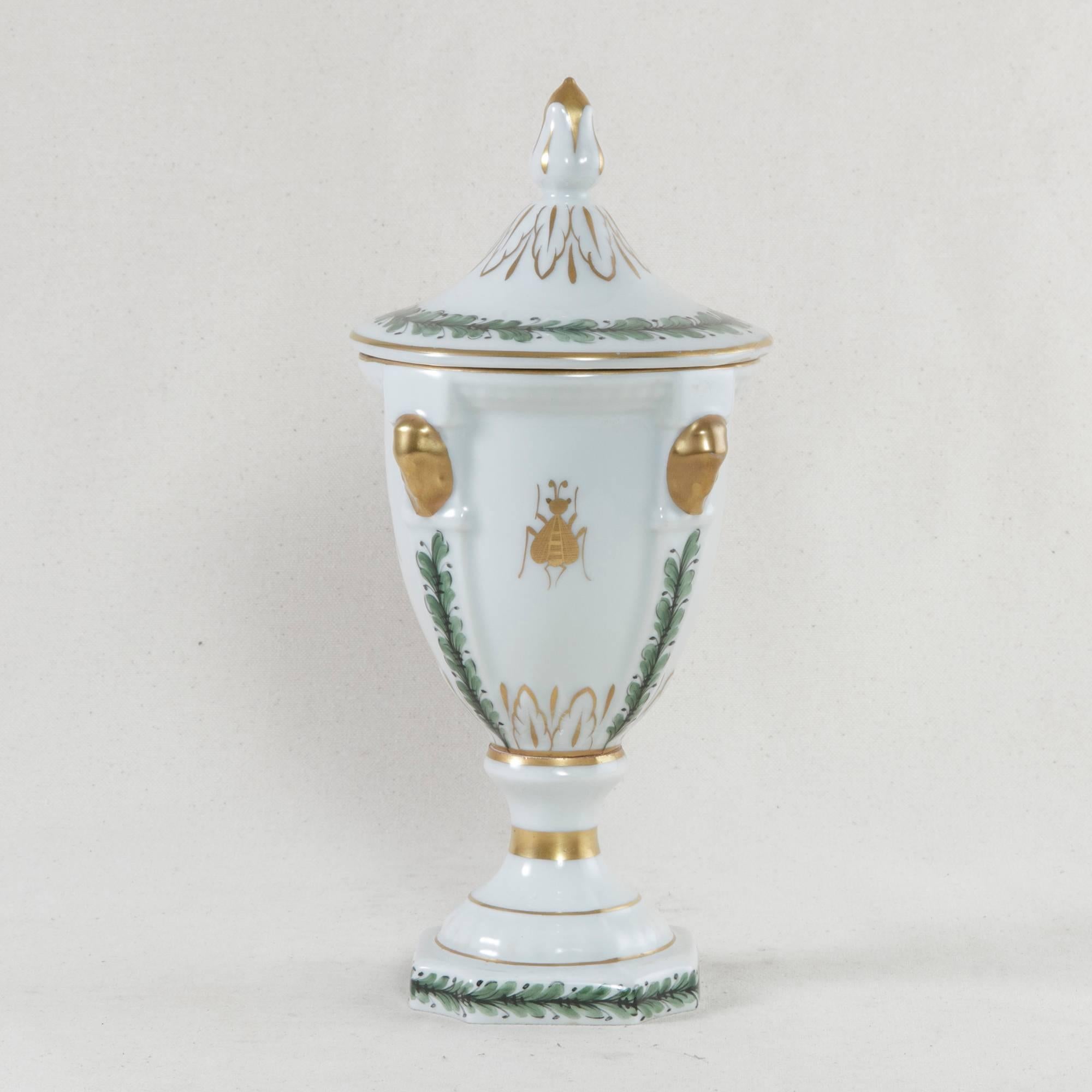 Empire 19th Century French Hand-Painted Porcelain Urn with Lid and Napoleonic Bee Motif