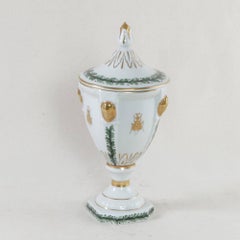 19th Century French Hand-Painted Porcelain Urn with Lid and Napoleonic Bee Motif