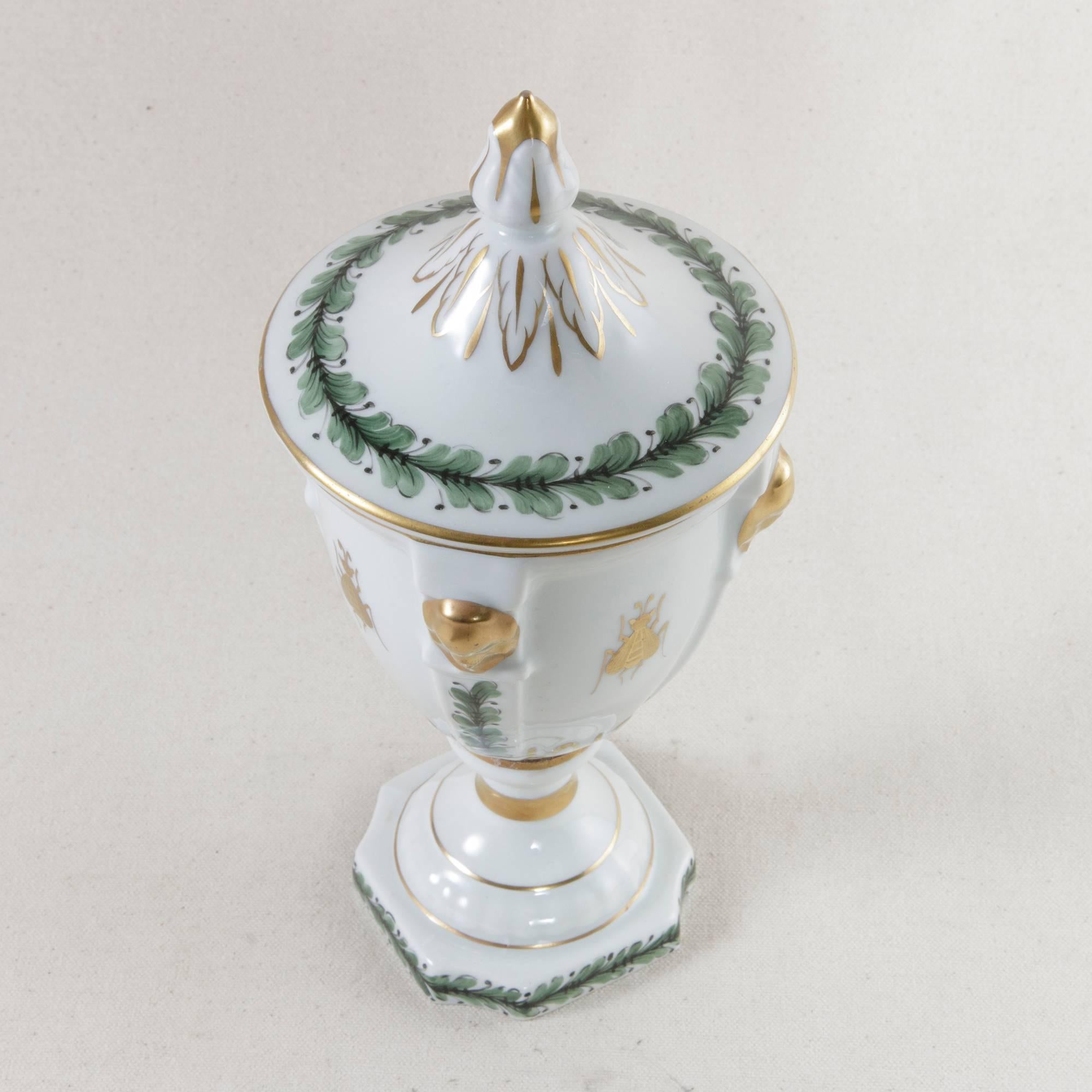 19th Century French Hand-Painted Porcelain Urn with Lid and Napoleonic Bee Motif 2
