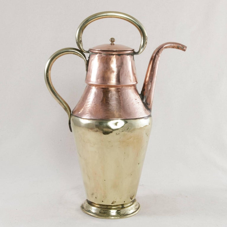 Early 19th Century HandHammered French Copper and Brass Teapot with