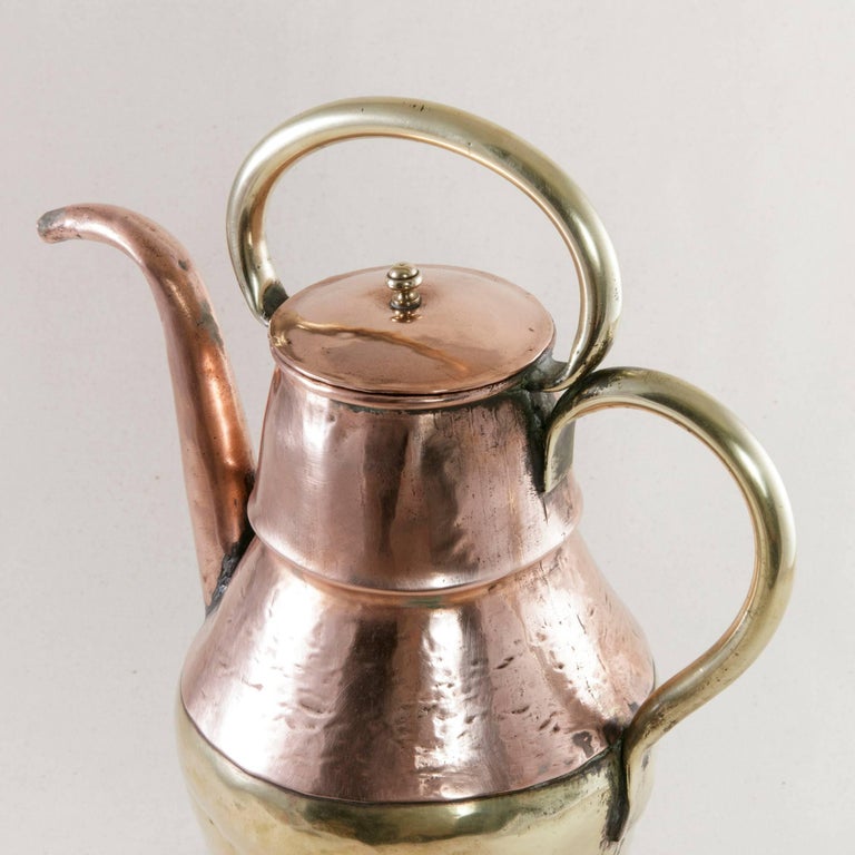 Early 19th Century HandHammered French Copper and Brass Teapot with